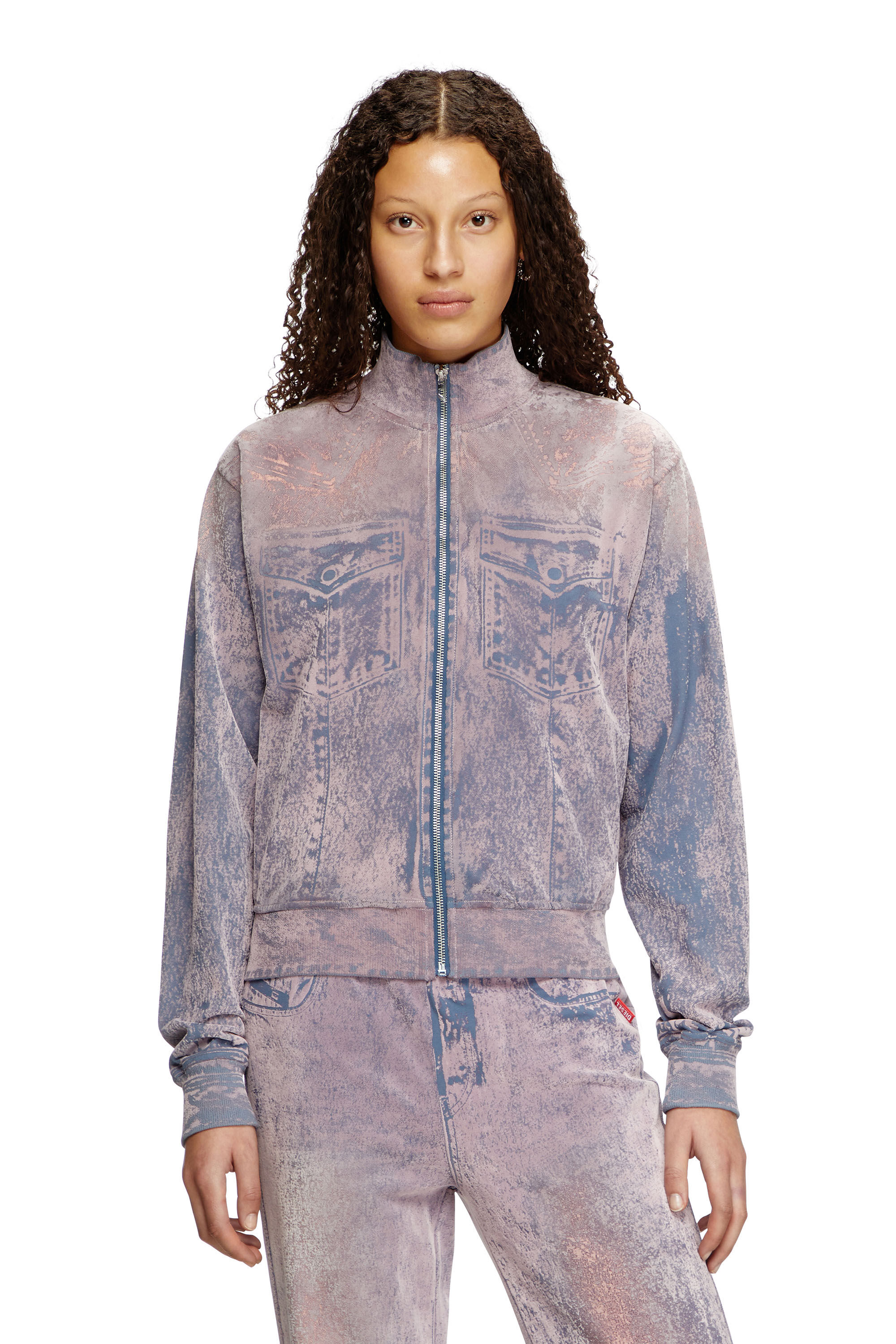 Diesel - F-SLITLY, Sudadera con cremallera en relieve trampantojo Mujer in Multicolor - 3