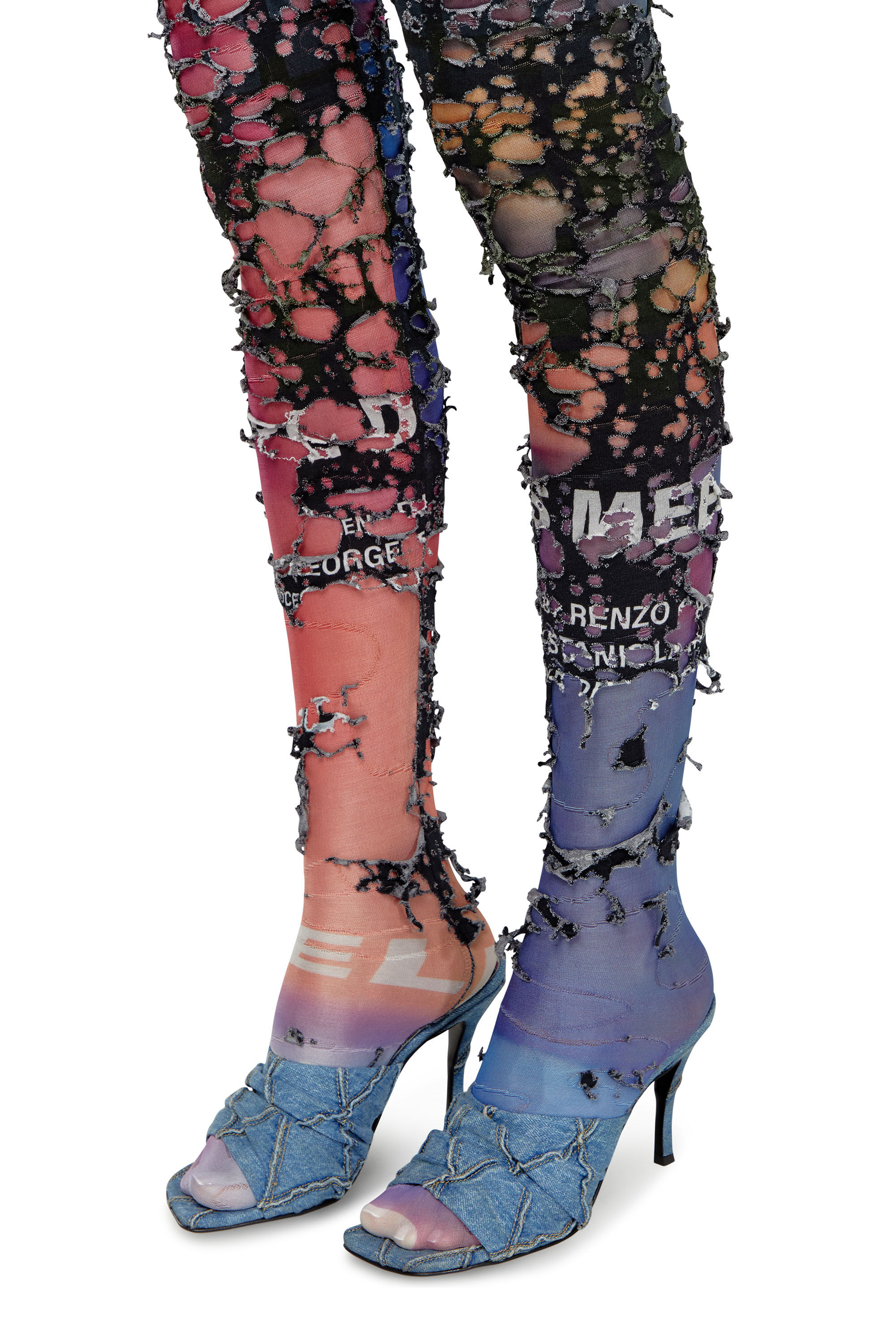 Women's Destroyed tights with cinema prints | Multicolor