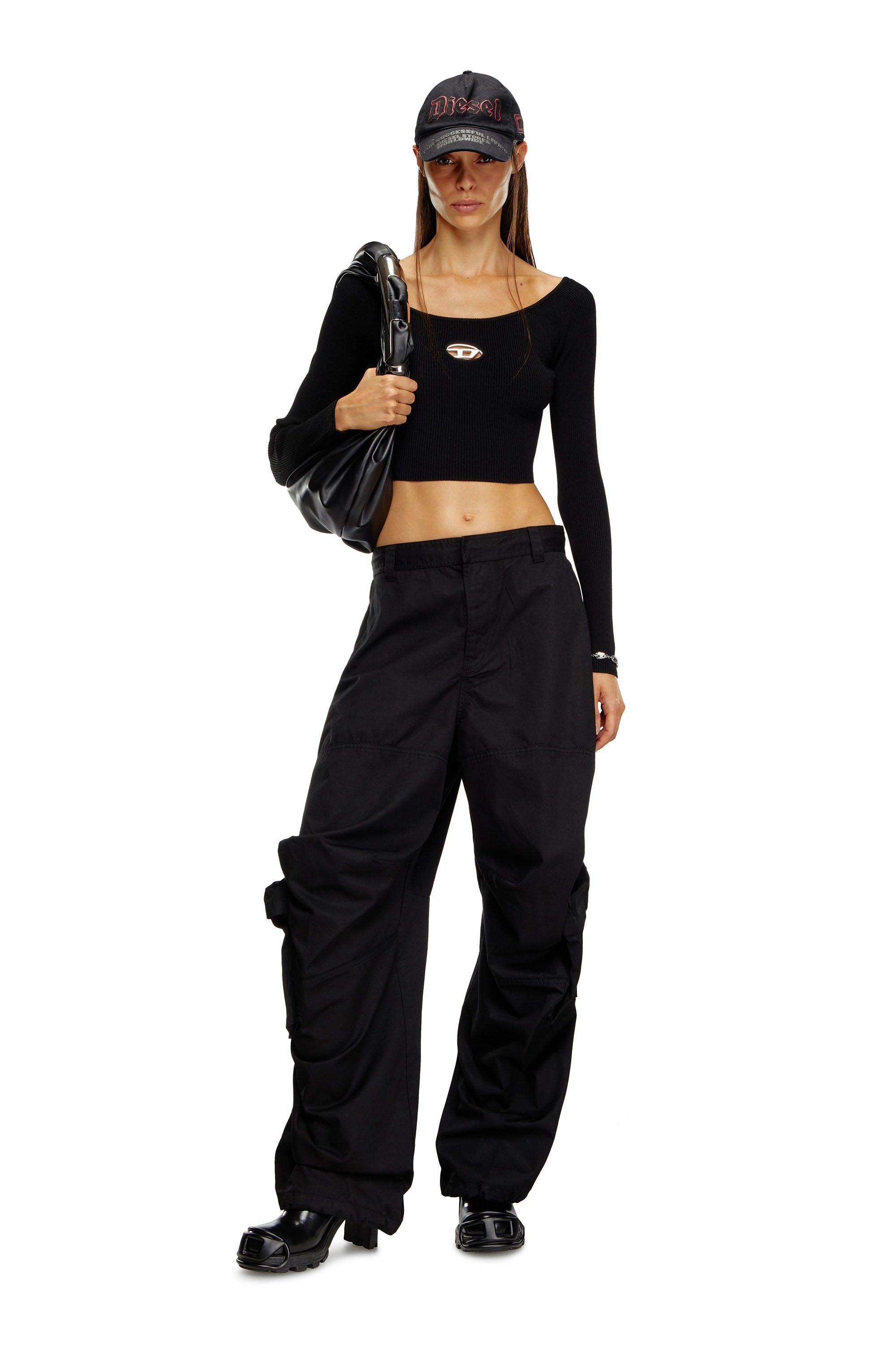 Diesel - M-VERA-LS, Top con escote de hombros descubiertos de tejido en canalé Mujer in Multicolor - 1