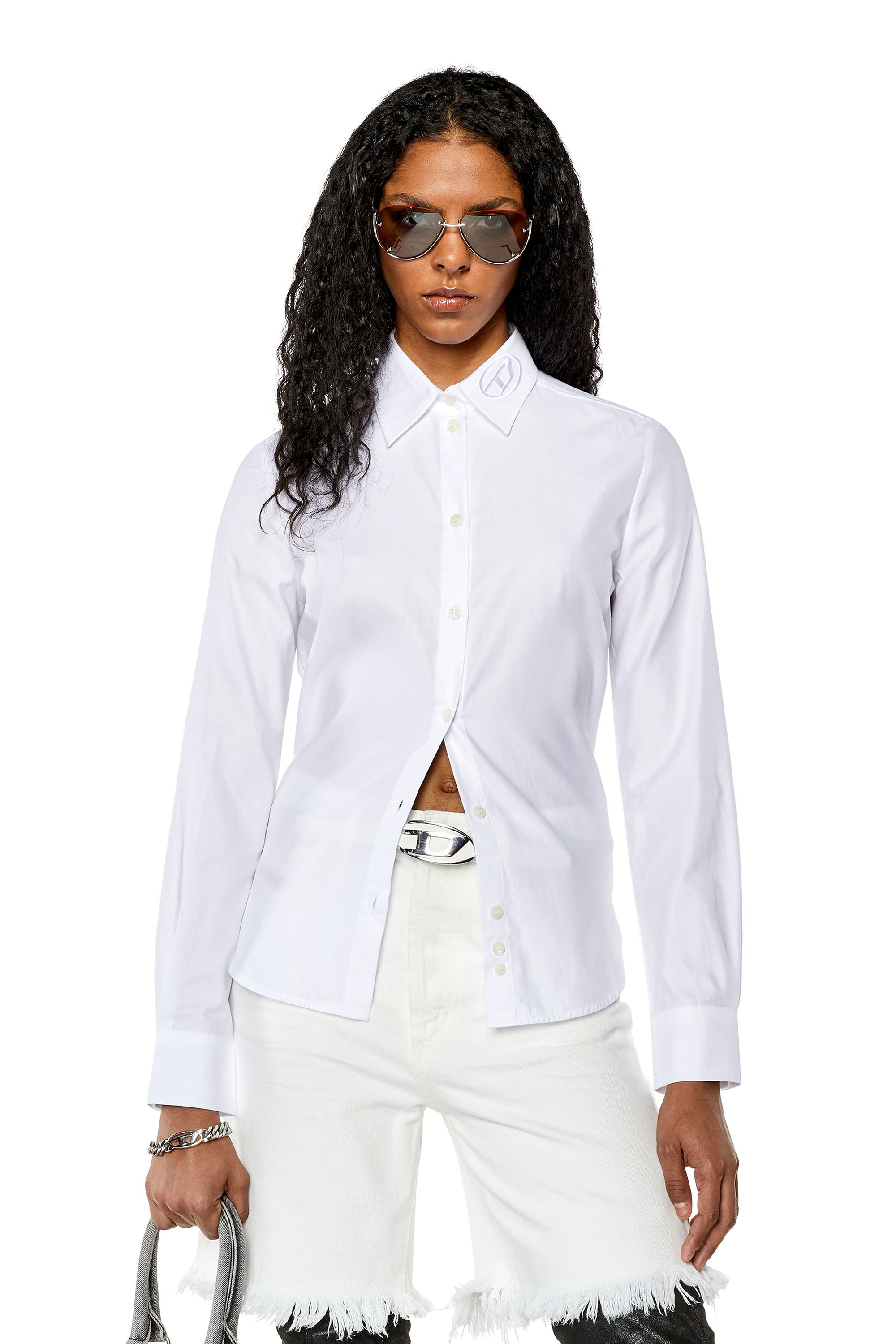 Diesel - C-GIS, Woman's Poplin shirt with tonal D embroidery in White - 3