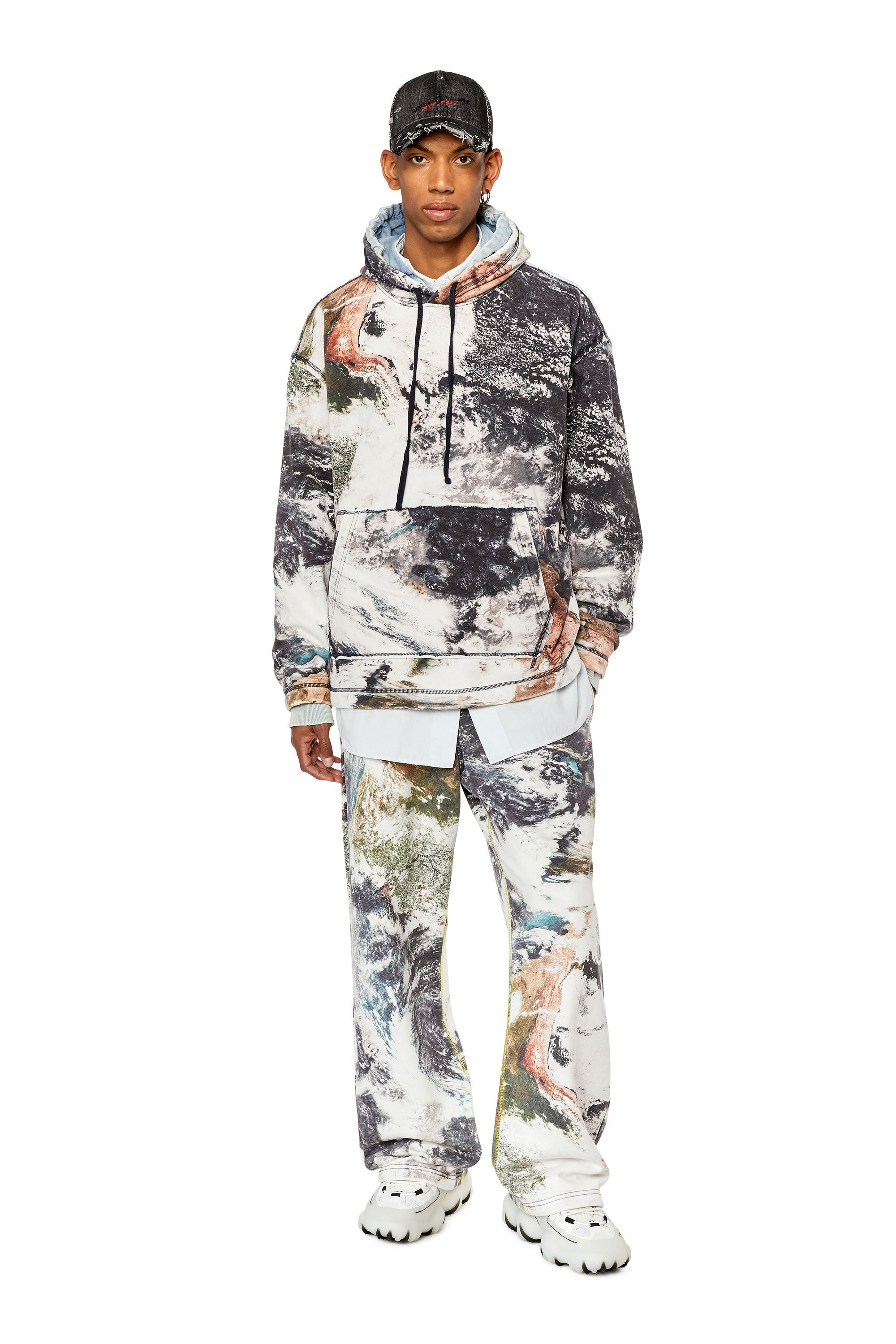 Men's Oversized faded hoodie with planet print | Multicolor | Diesel