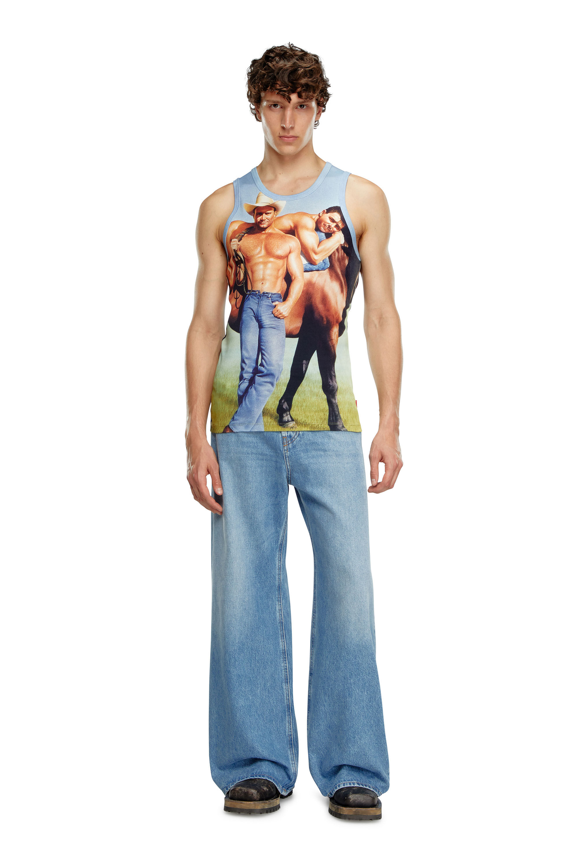 Women's Sleeveless T-shirt with all-over print | Blue | Diesel