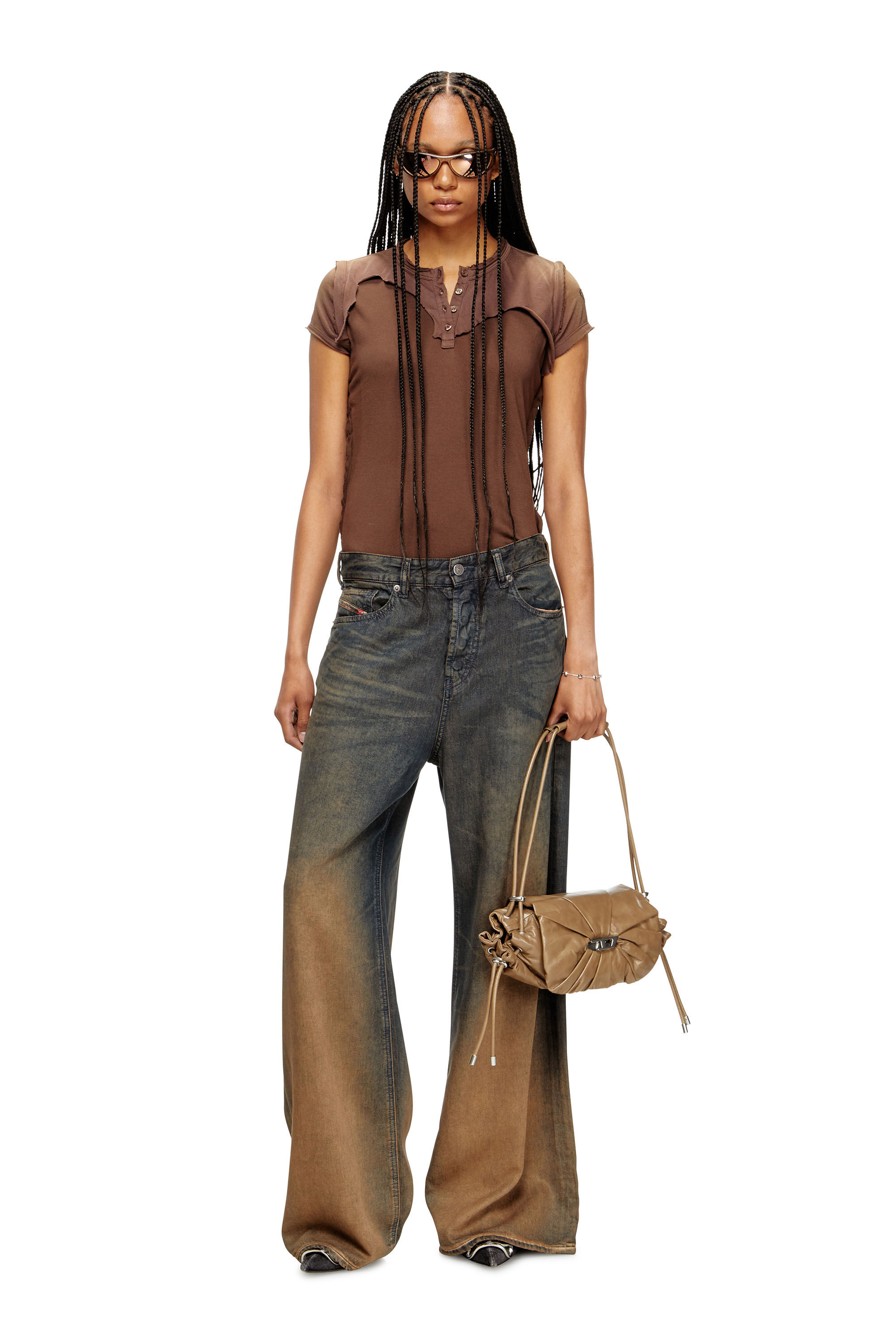 Diesel - T-UNRAWY, Woman's Henley T-shirt with peel-off effect in null - 1