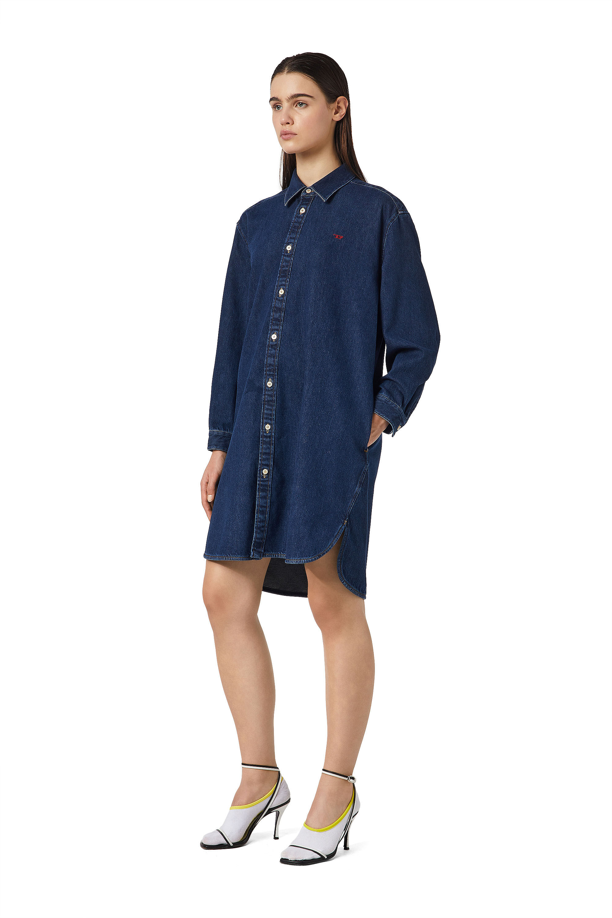 Diesel - DE-BLEX SHIRT DRESS, Woman's Shirt dress in denim in Dark Blue - 4