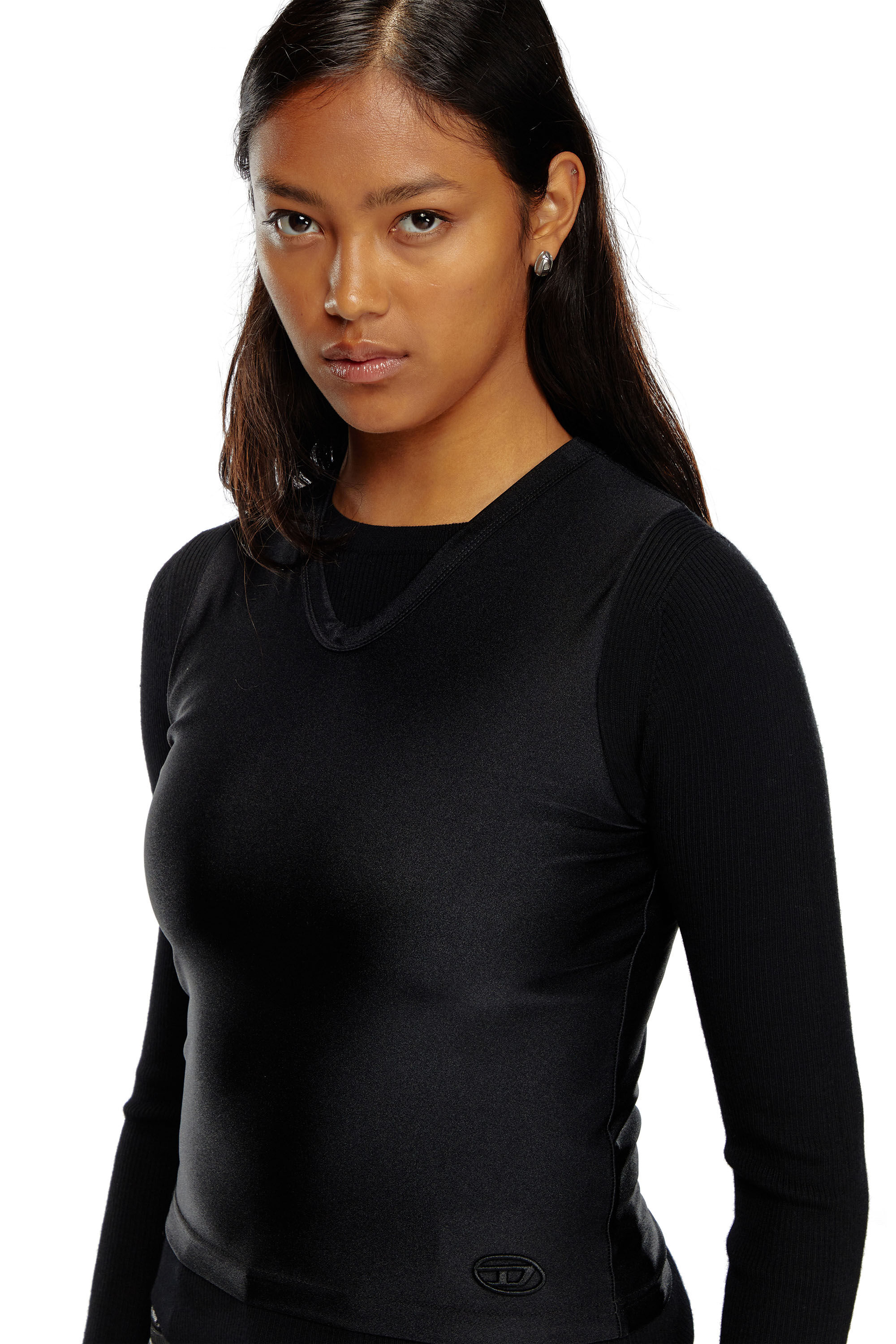 Women's Wool-knit top with tank overlay | Black | Diesel