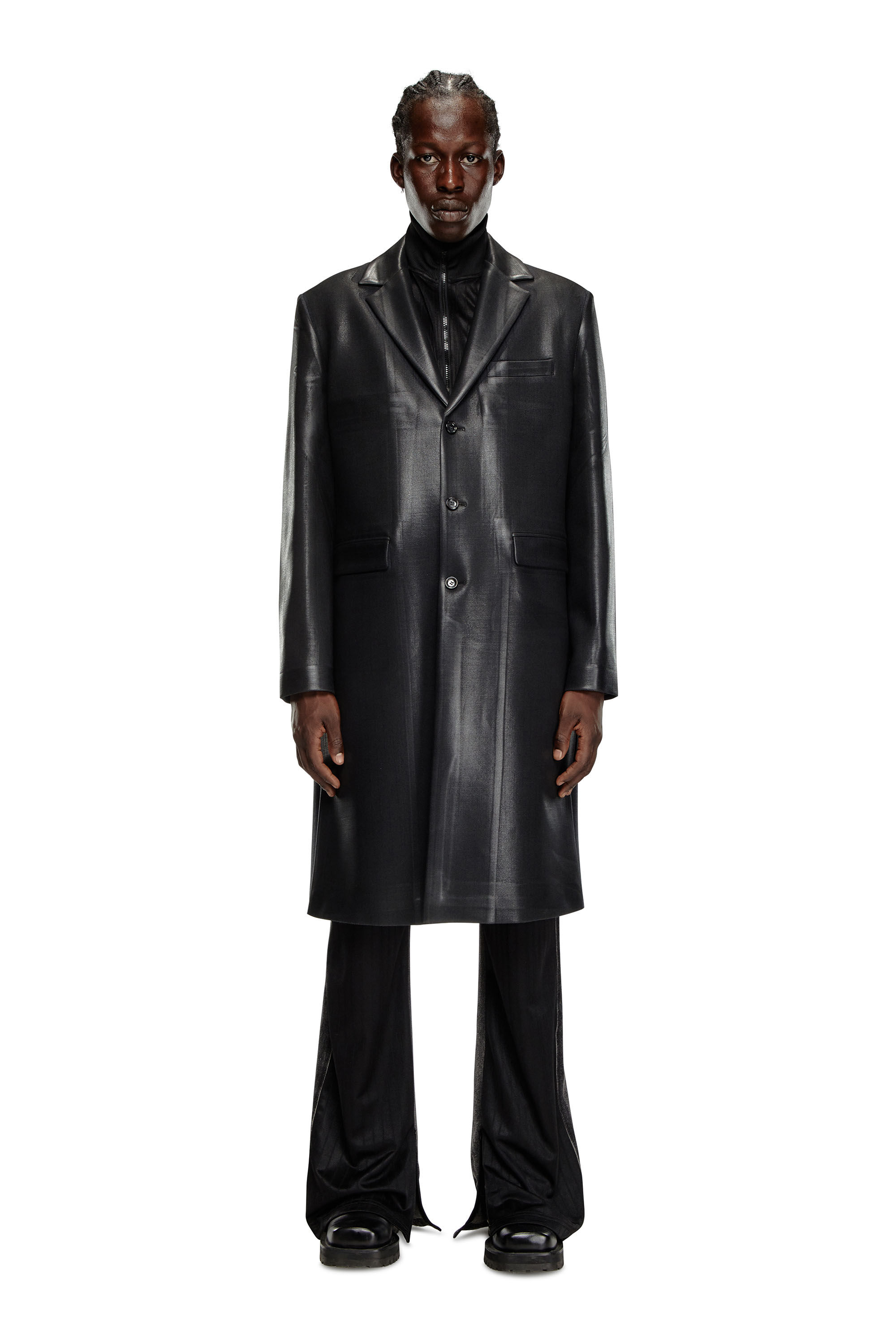 Diesel - J-DENNER, Abrigo de lana fresca a rayas finas Hombre in Negro - 3