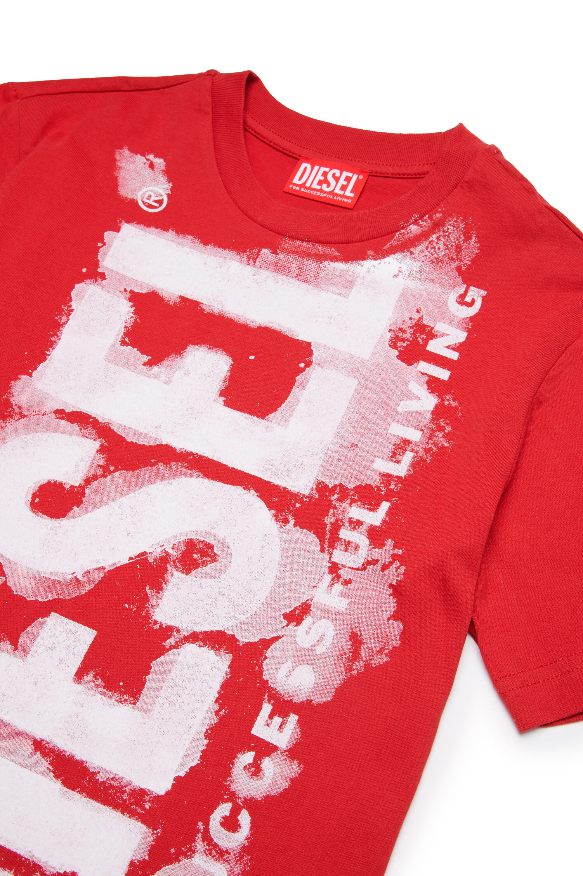 Diesel - TJUSTE16 OVER, Man's T-shirt with watercolour logo in Red - 3