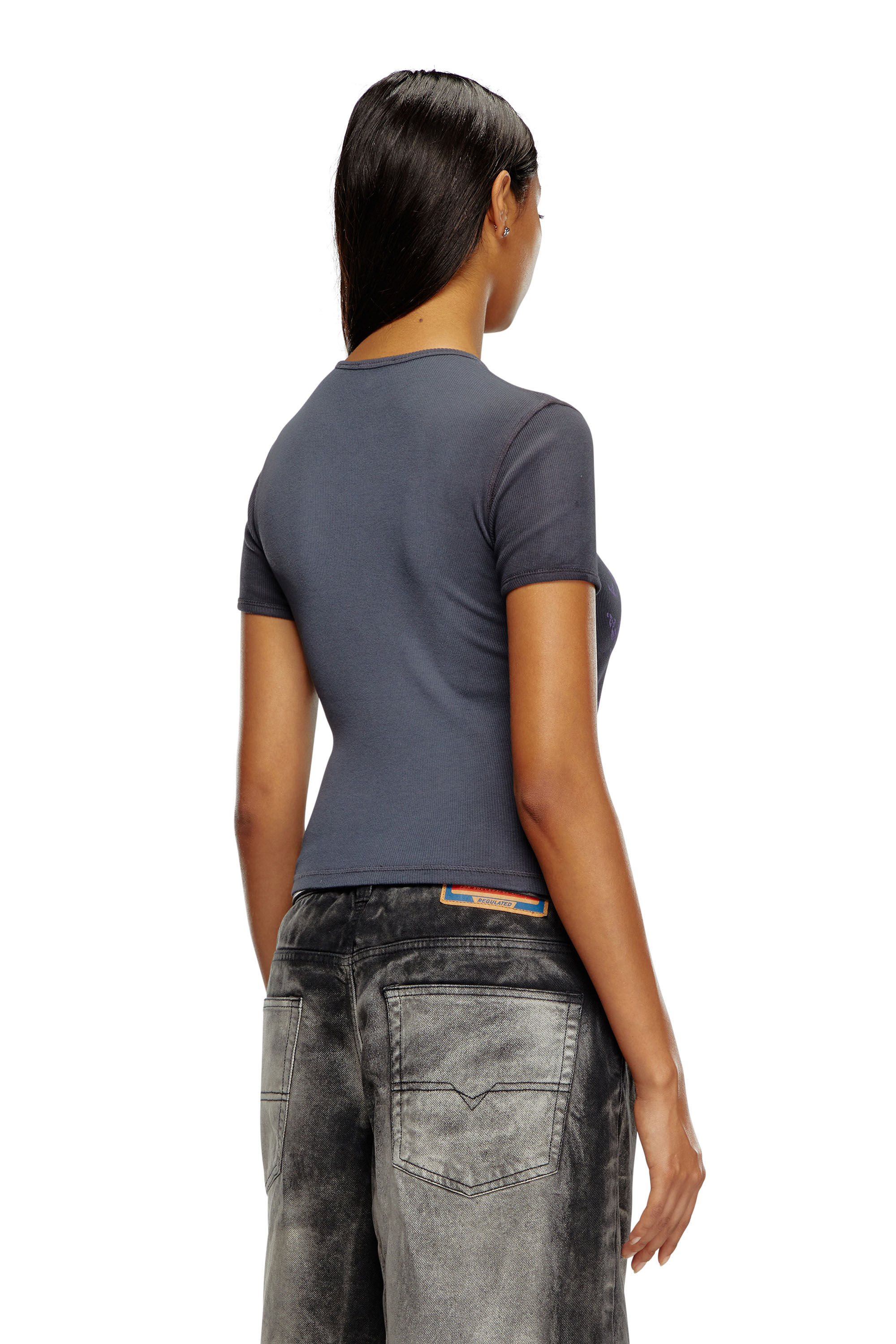Women's Ribbed T-shirt with Diesel sword print | Multicolor