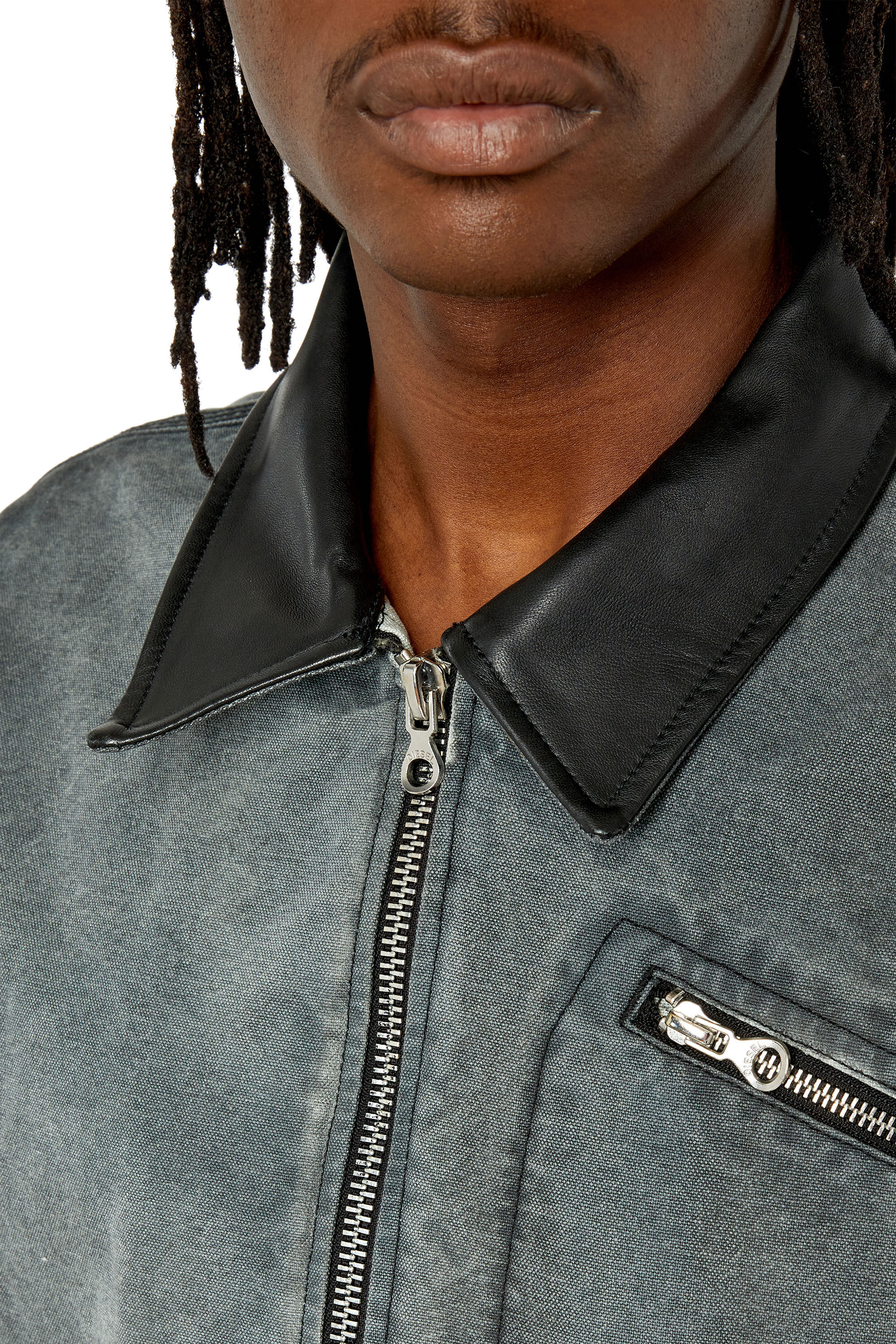 J-CHART Man: Treated canvas jacket with leather collar | Diesel