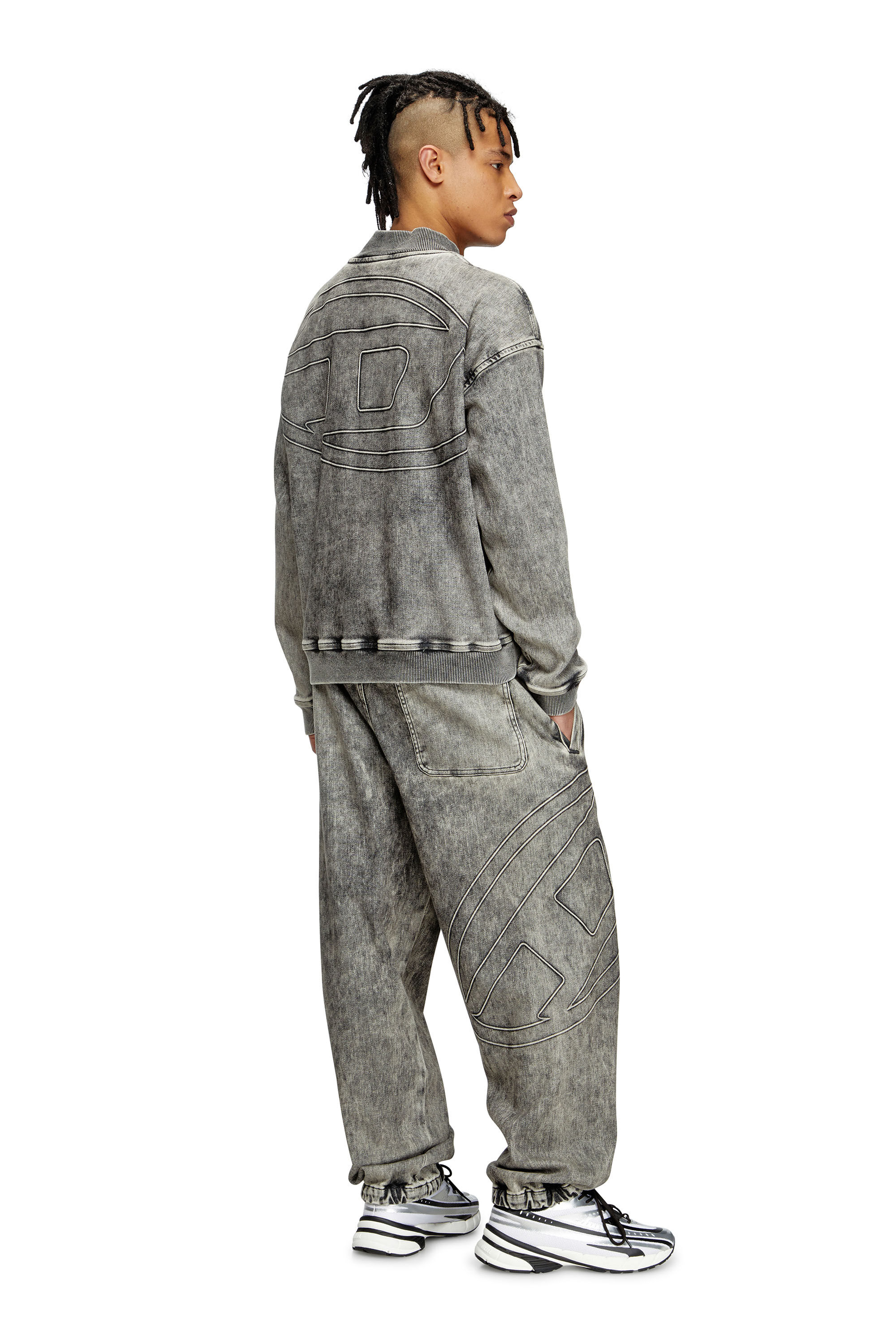 Women's Track Denim zip-up sweater with Oval D | Grey | Diesel