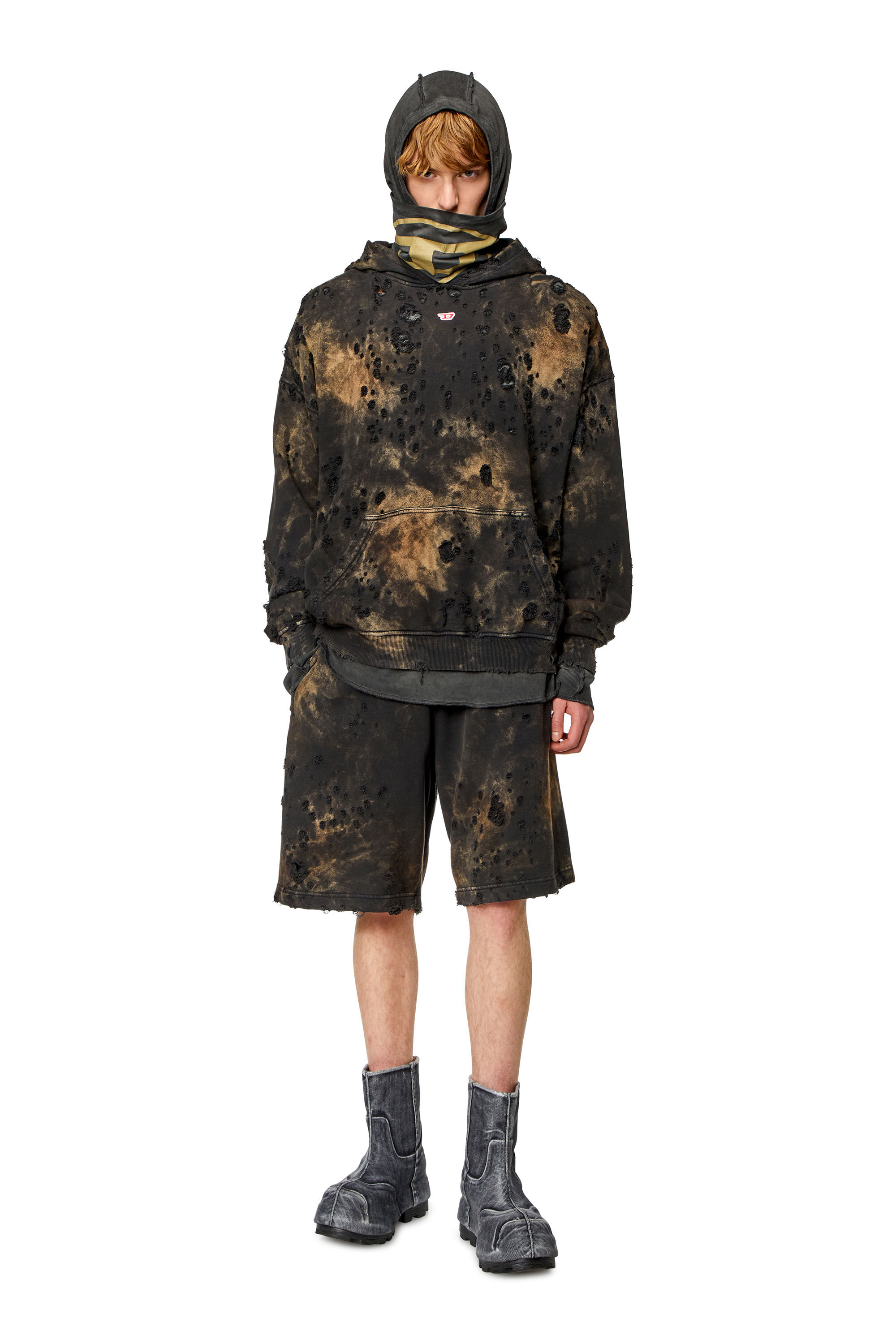 Men's Destroyed hoodie with marble-effect | Multicolor | Diesel