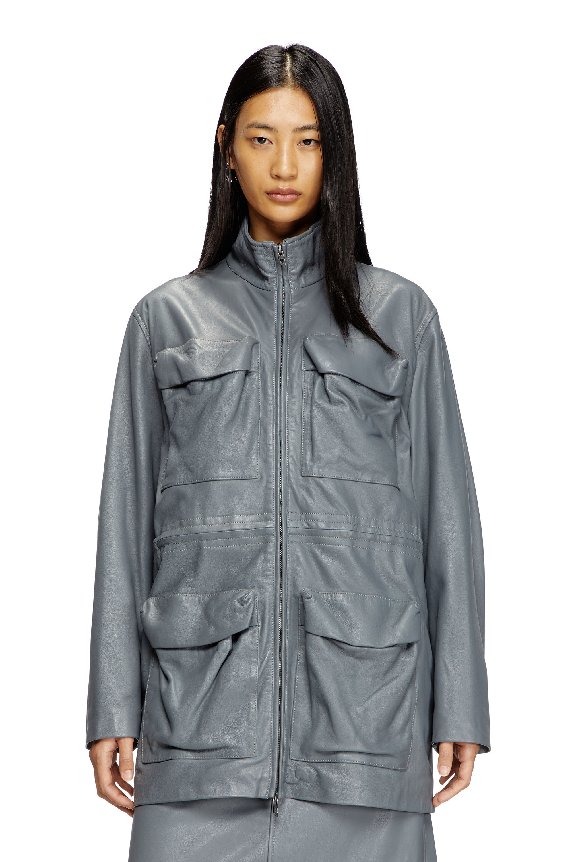 Diesel - L-WEN, Cazadora de cuero Mujer in Gris - 3