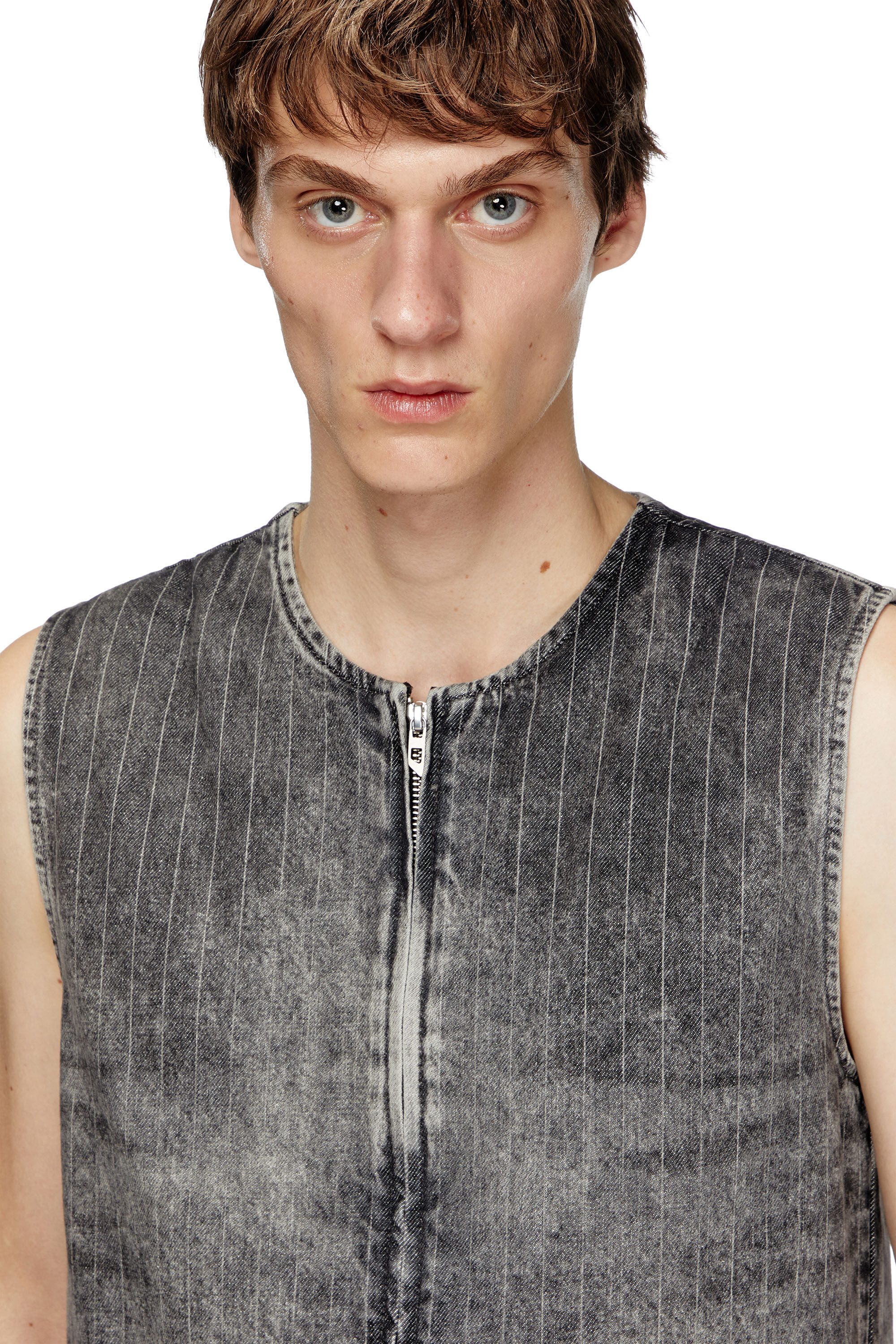 Diesel - D-SUND-S, Chaleco en denim a rayas finas de sastrería Unisex in Gris - 4