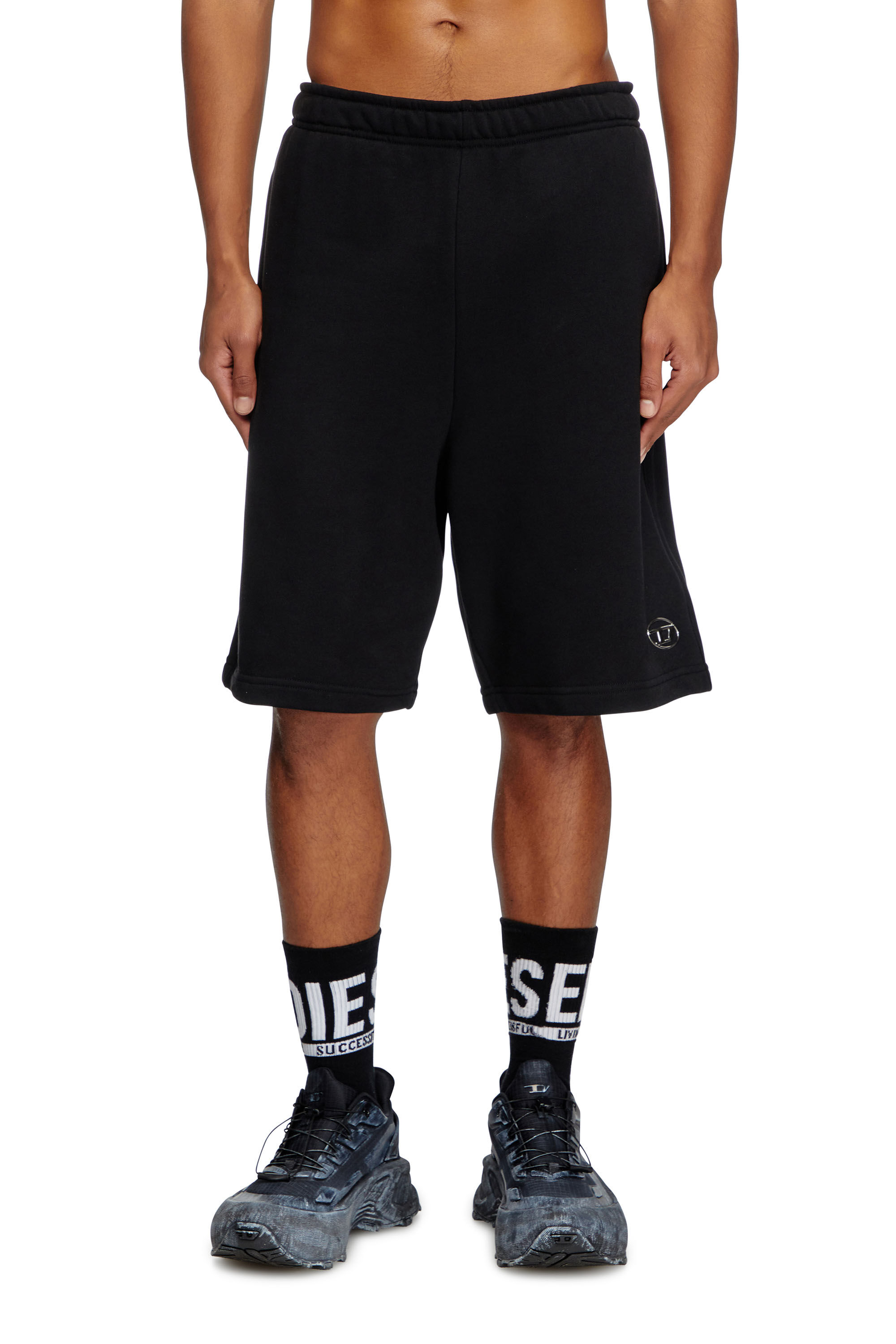 Men s Sweat shorts with silver Oval D Black Diesel
