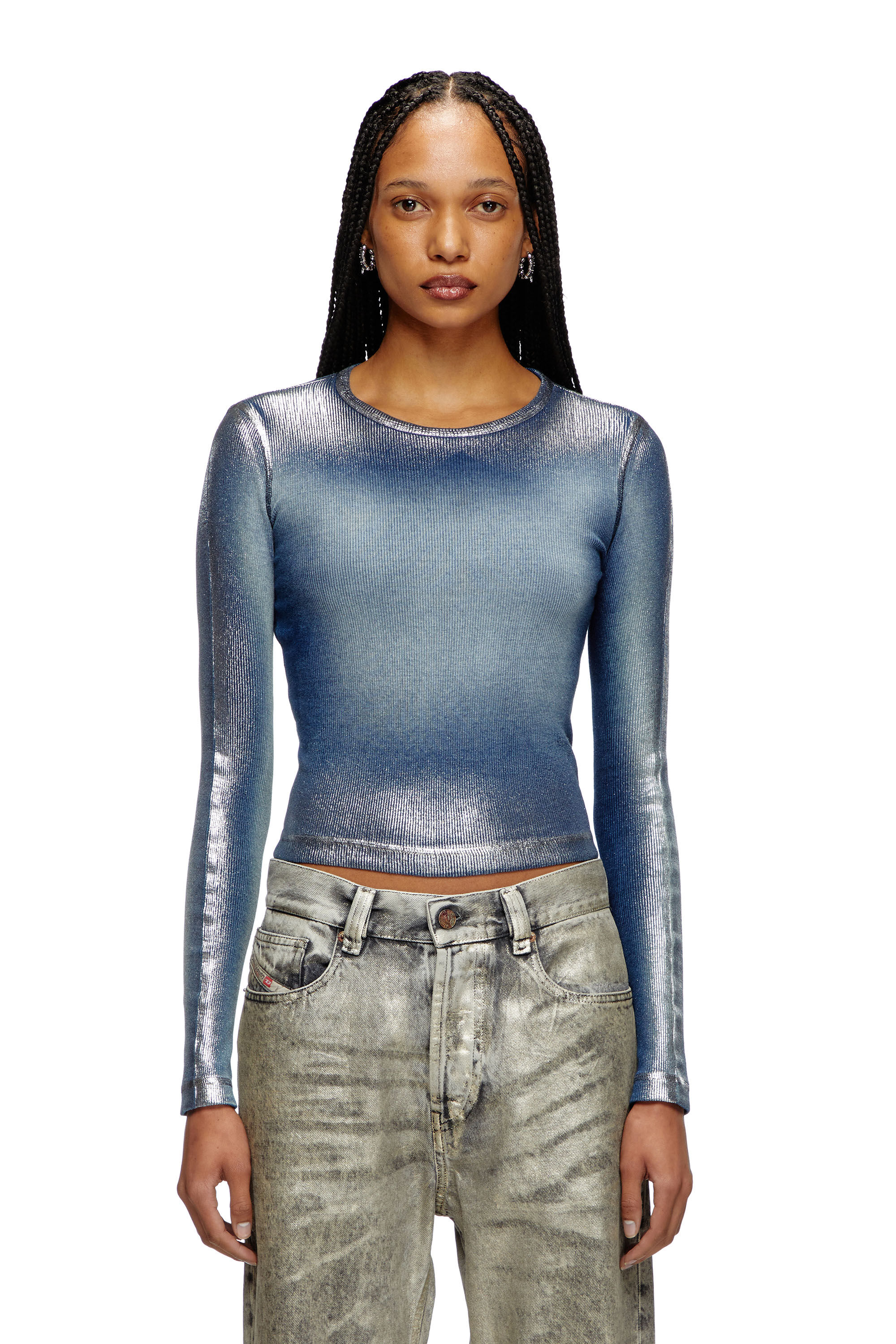 Women's Faded metallic long-sleeve T-shirt | Blue | Diesel Women's Faded metallic long-sleeve T-shirt | Blue | Diesel