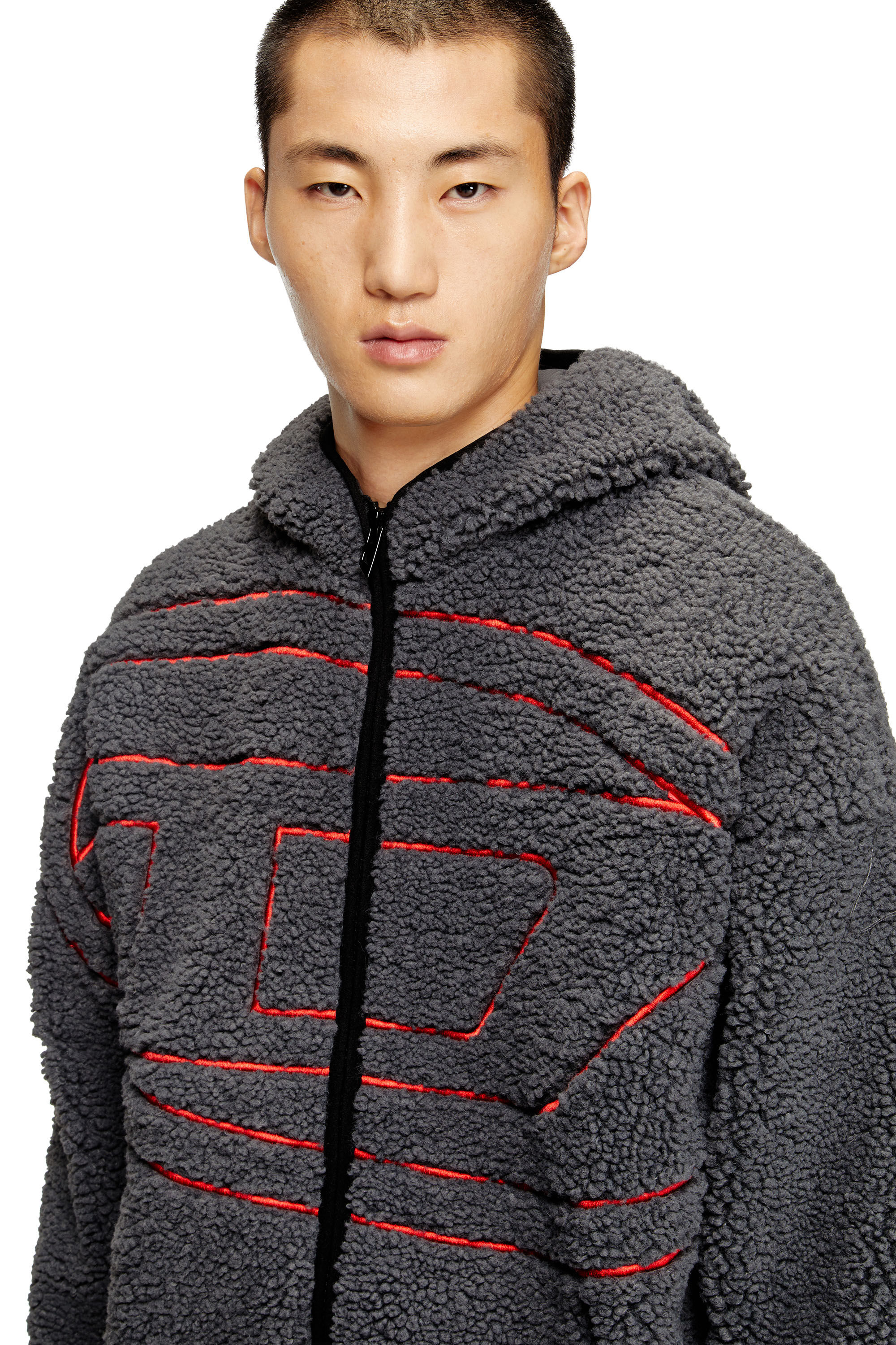 Diesel - S-ZAT, Sudadera de peluche con capucha Hombre in Gris - 5
