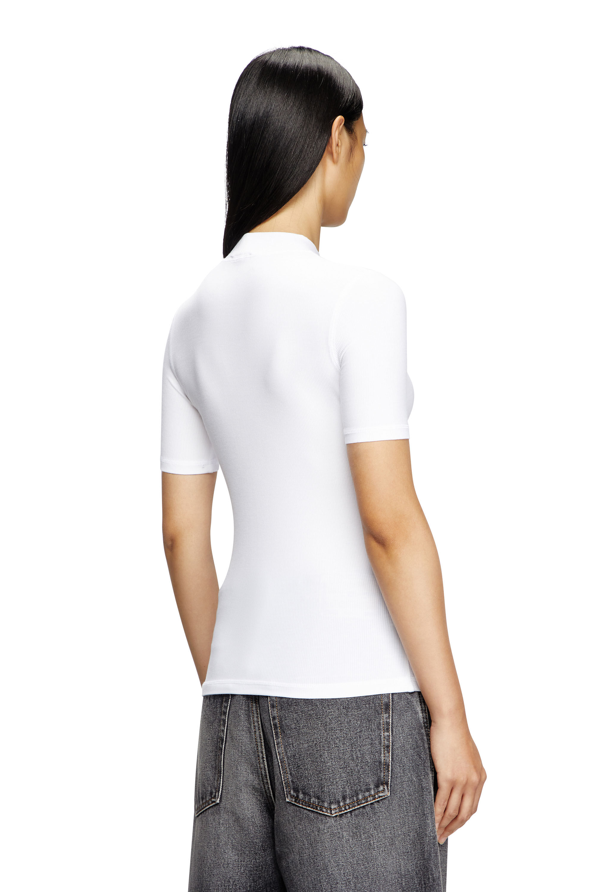 Diesel - T-MOKKY-MICRODIV, Camiseta en canalé y medio cuello alto Mujer in Blanco - 4