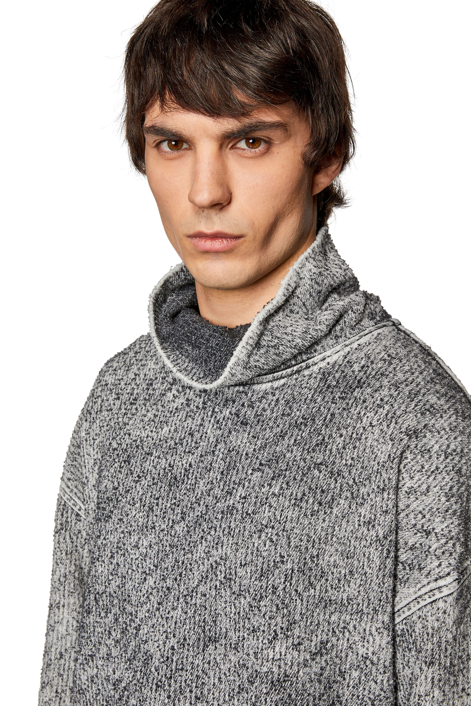 Diesel - D-NLABELCOL-FSD-NE, Man's High-neck sweatshirt in lasered Track Denim in Grey - 5
