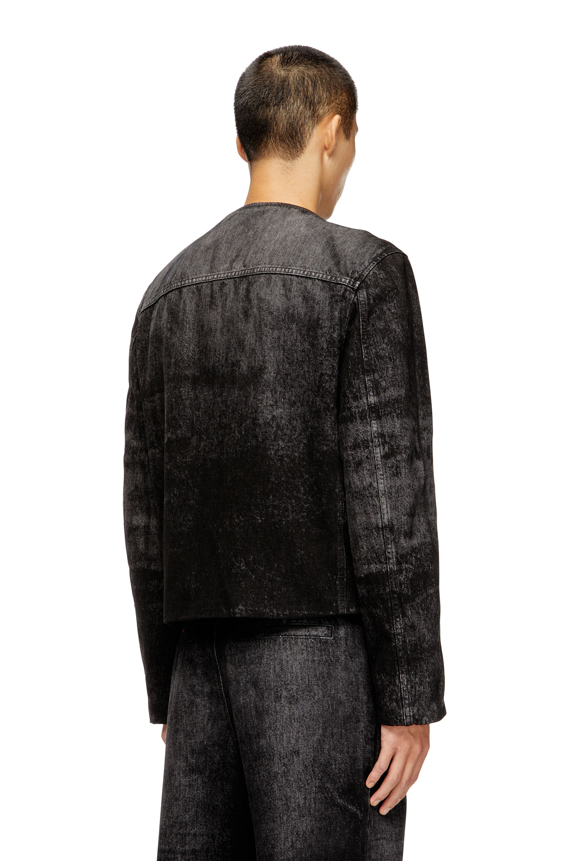Diesel - D-ABERDEEN-FSH2, Man's Jacket in lasered cotton-hemp denim in Black/Dark grey - 5