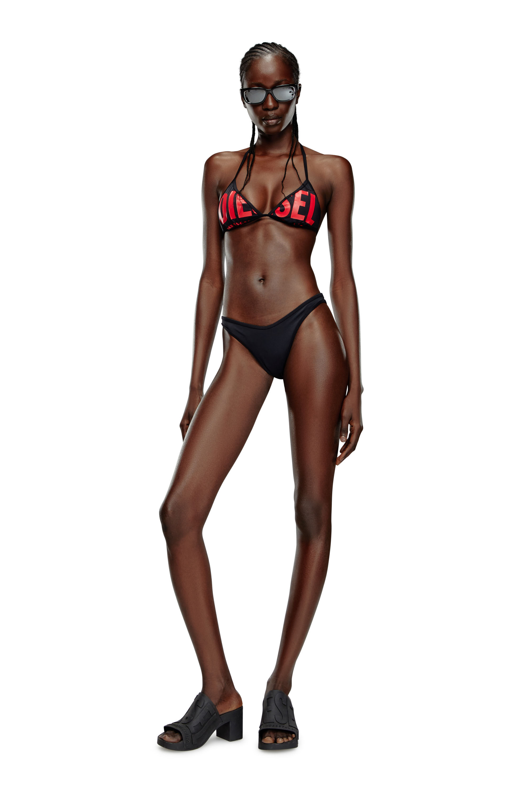 Women's Triangle bikini top with oversized logo | Black | Diesel