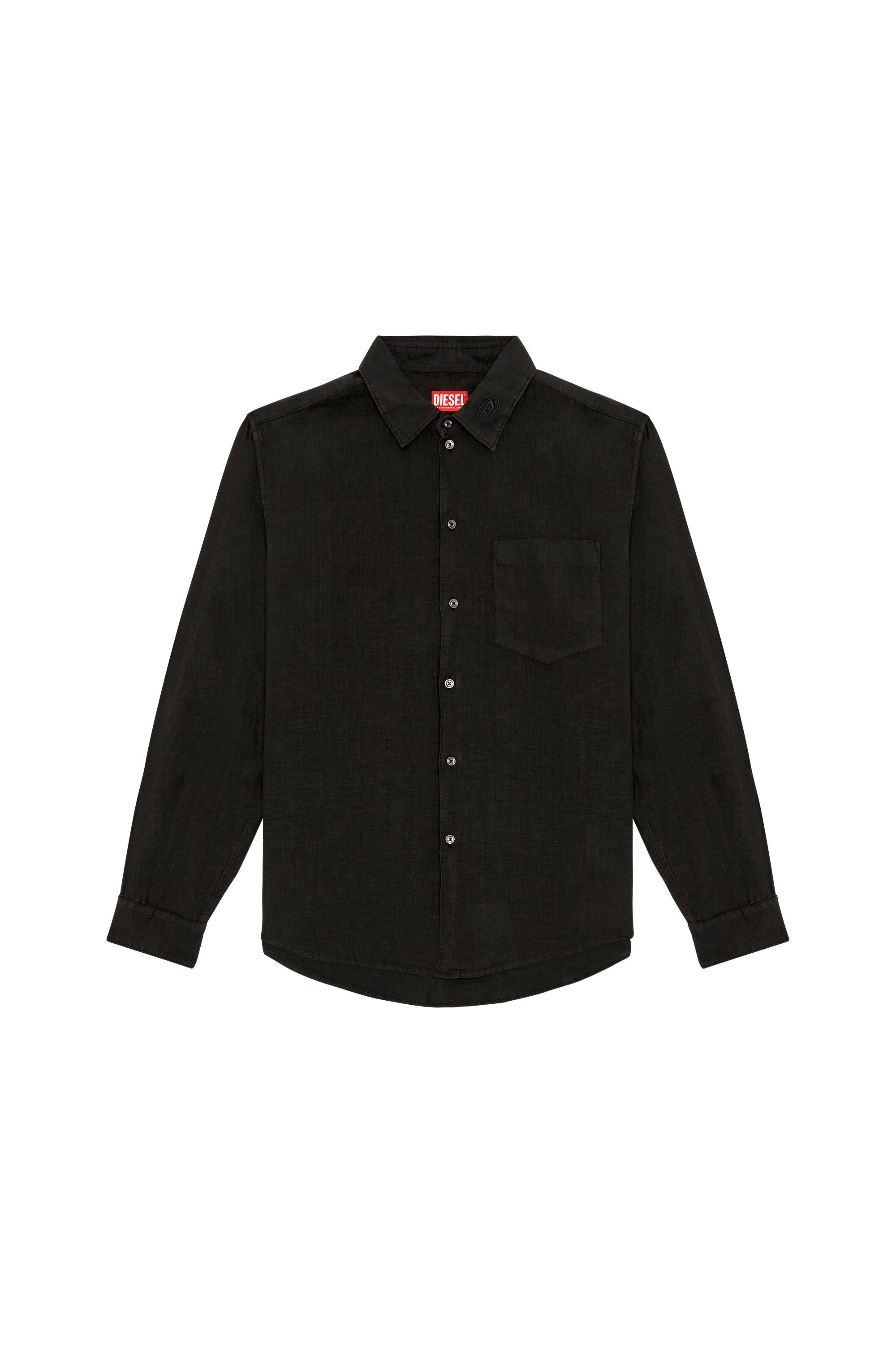 Camisa de lino con cuello con el logotipo Hombre Negro Diesel