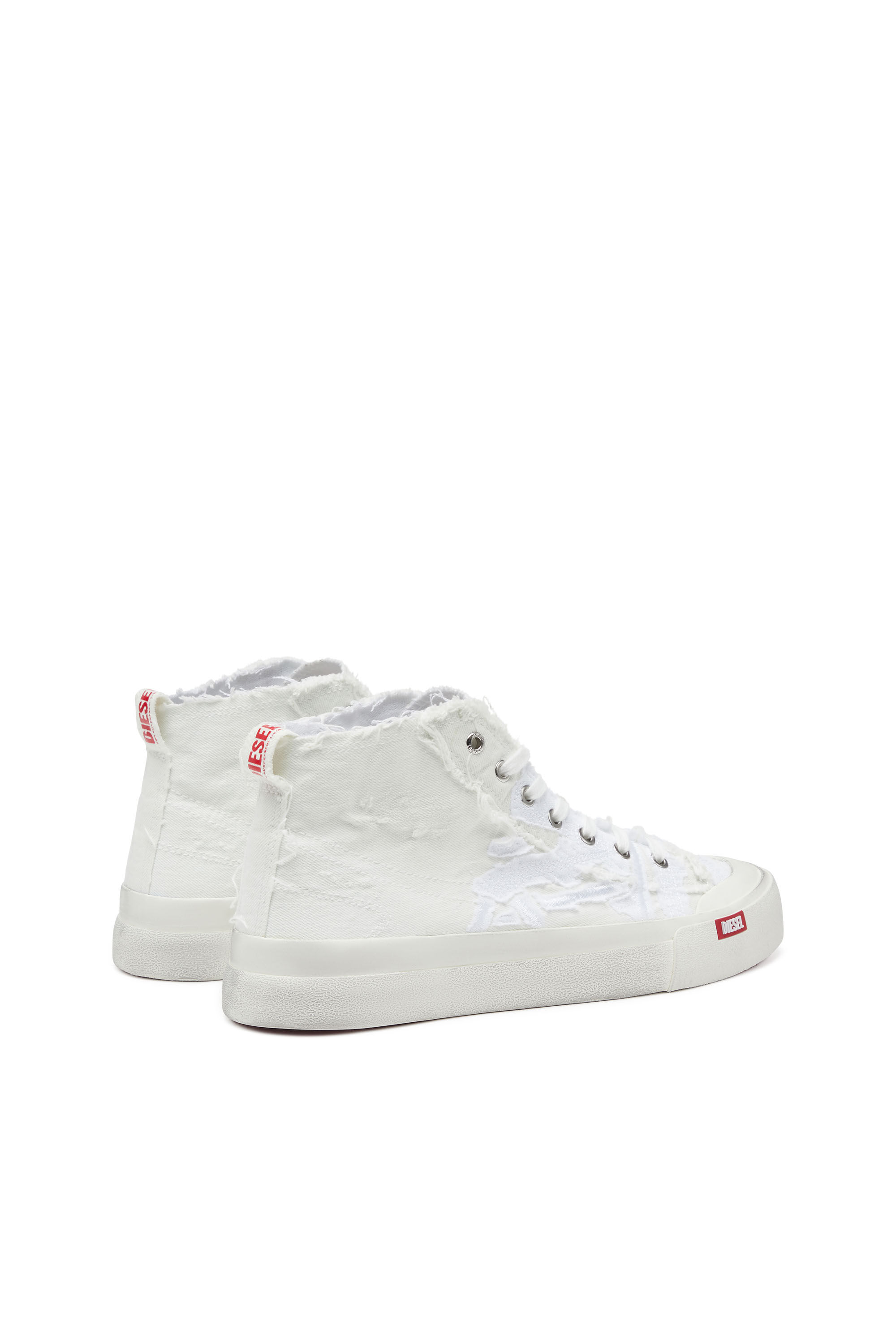 Men's S-Athos Mid-Destroyed gauze and denim high-top sneakers | White |  Diesel