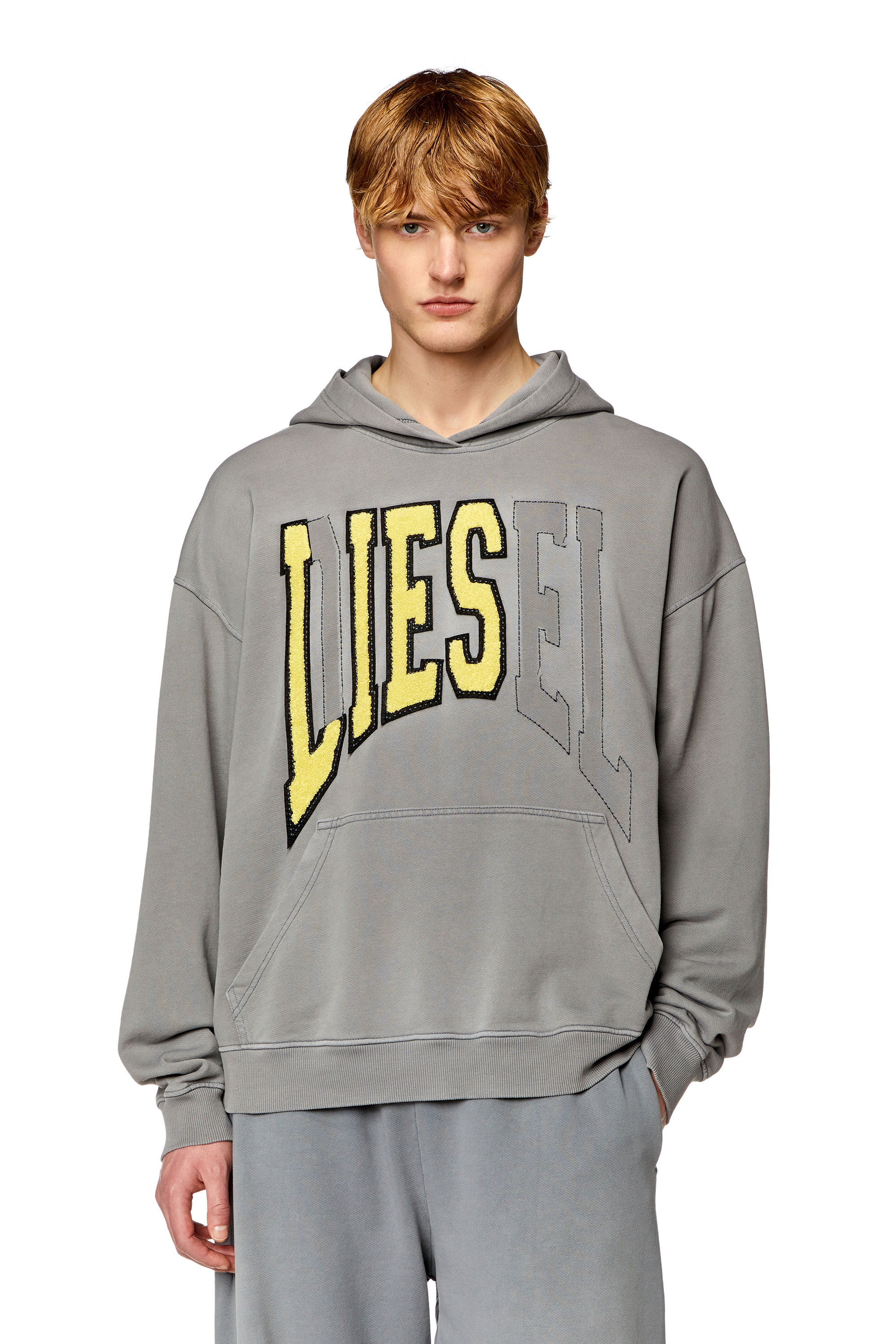 Men s College hoodie with LIES patches Grey Diesel