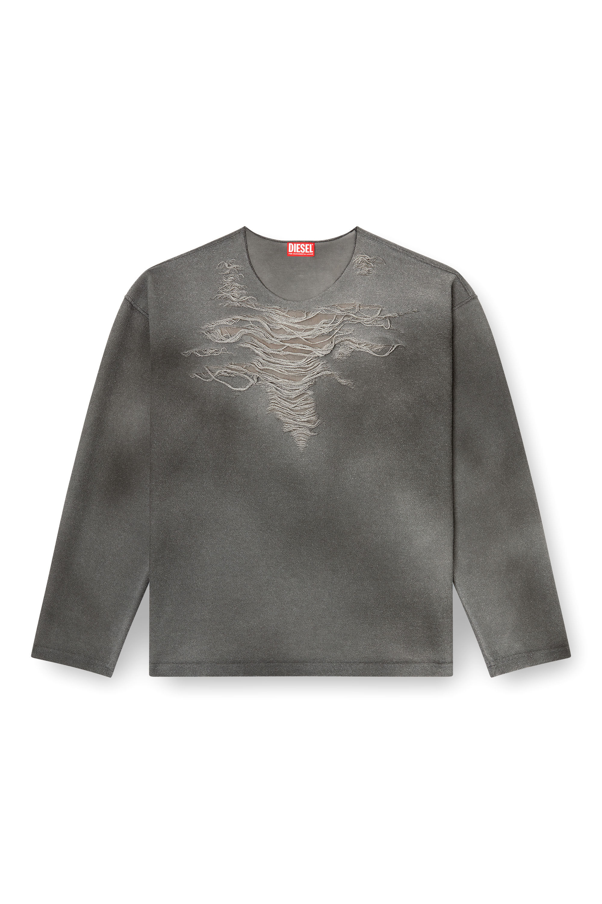 Diesel - S-RUBEN, Sudadera con parte delantera desgastada Hombre in Gris - 2