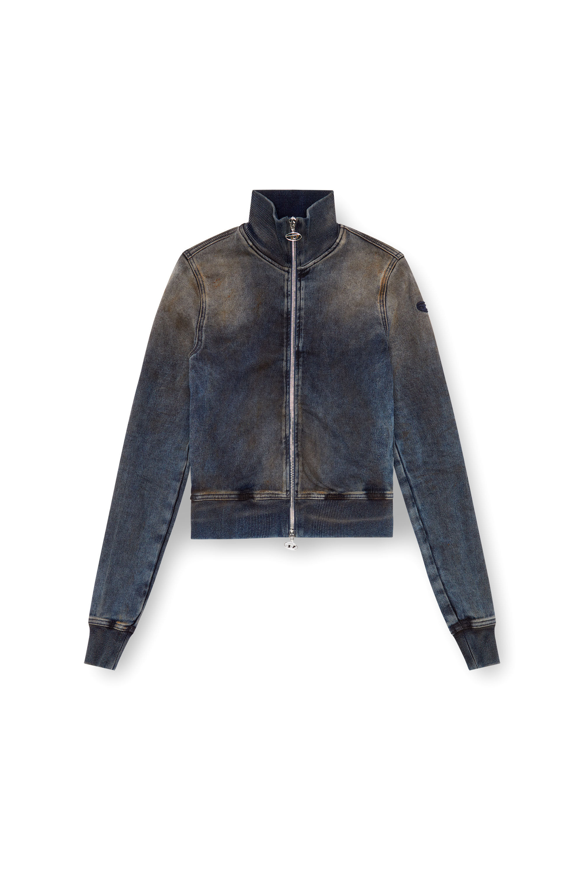 【おすすめ】 Women's Zip-up sweatshirt in distressed Track Denim | Blue トップス
