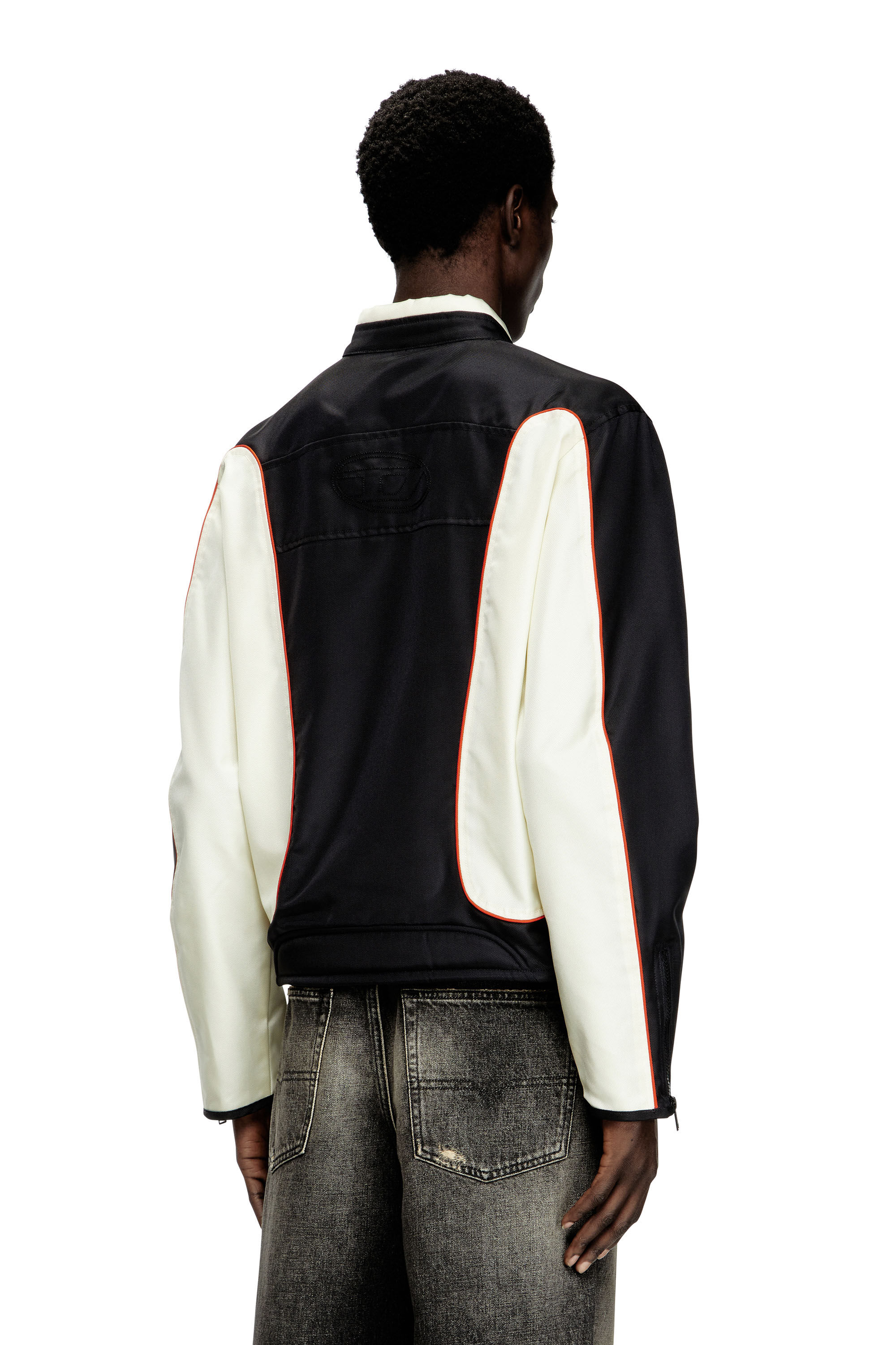 Diesel - J-BLINK-A, Man's Colour-block biker jacket with piping in White/Black - 5
