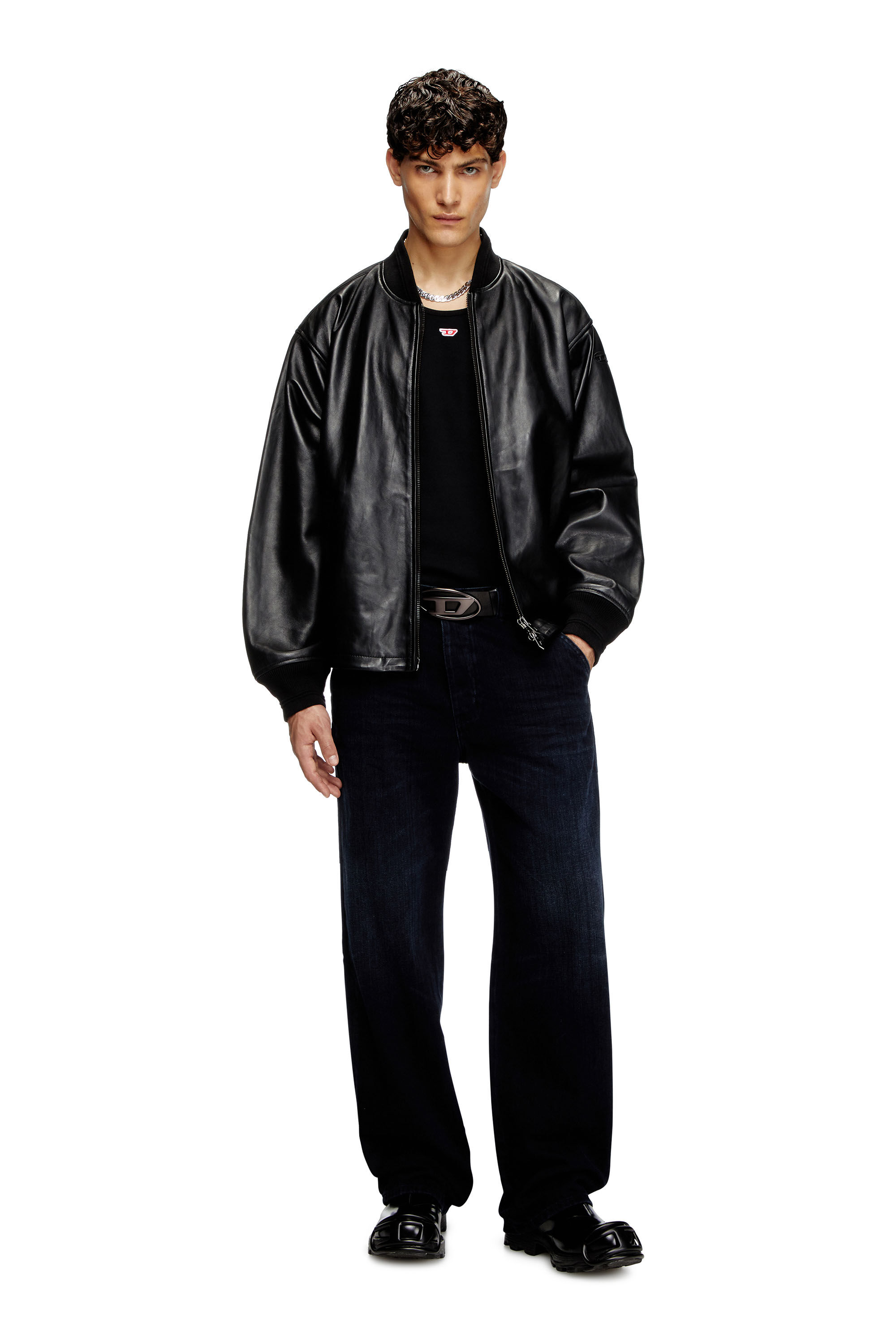 【レビューで送料無料】 Men's Waxed-leather bomber jacket | Black | Diesel ジャケット・アウター