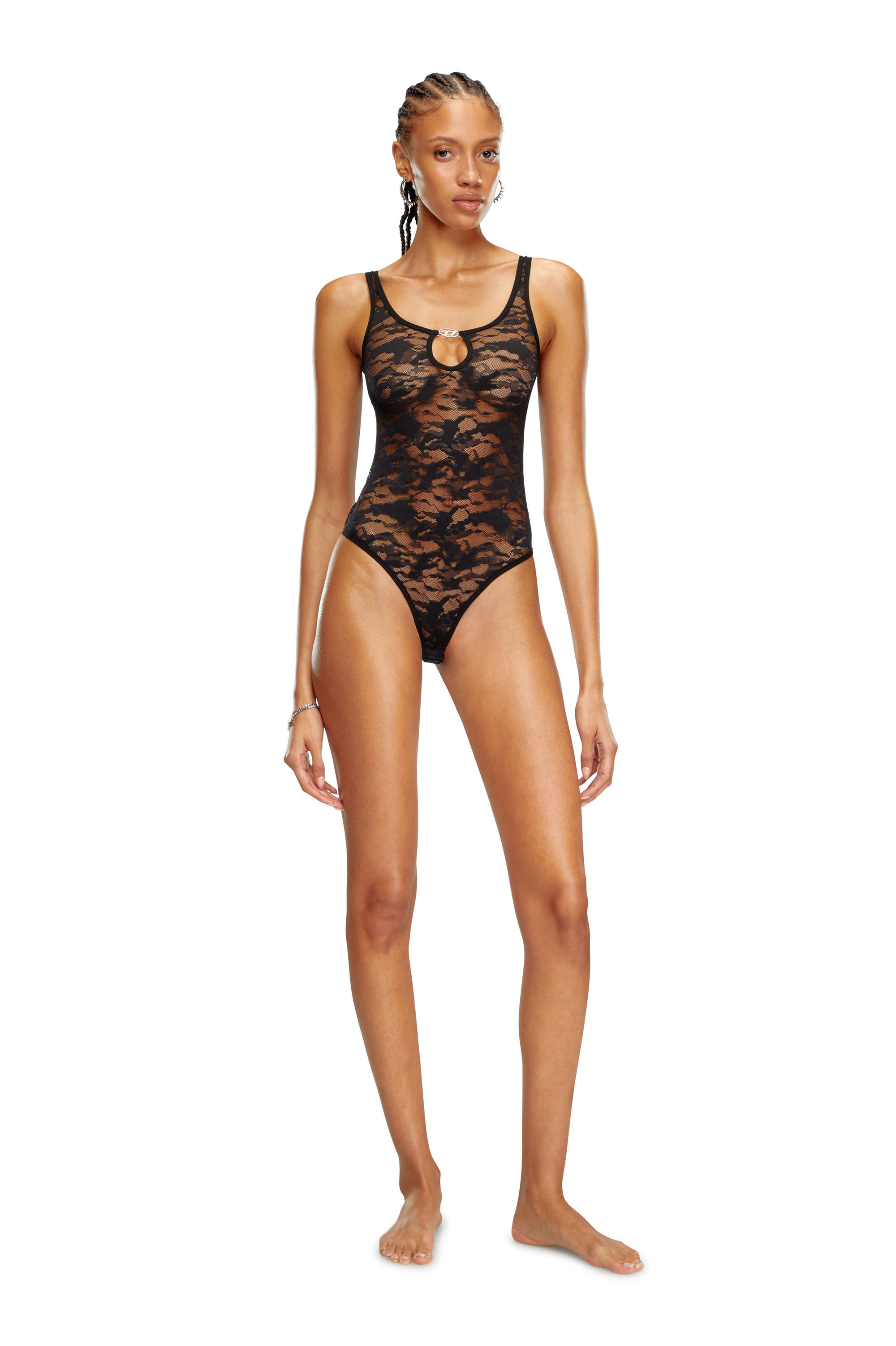 【送料&関税込】Diesel Ufby Oval-d Bodysuit Women's Camo lace bodysuit with Oval D plaque | Black | Diesel