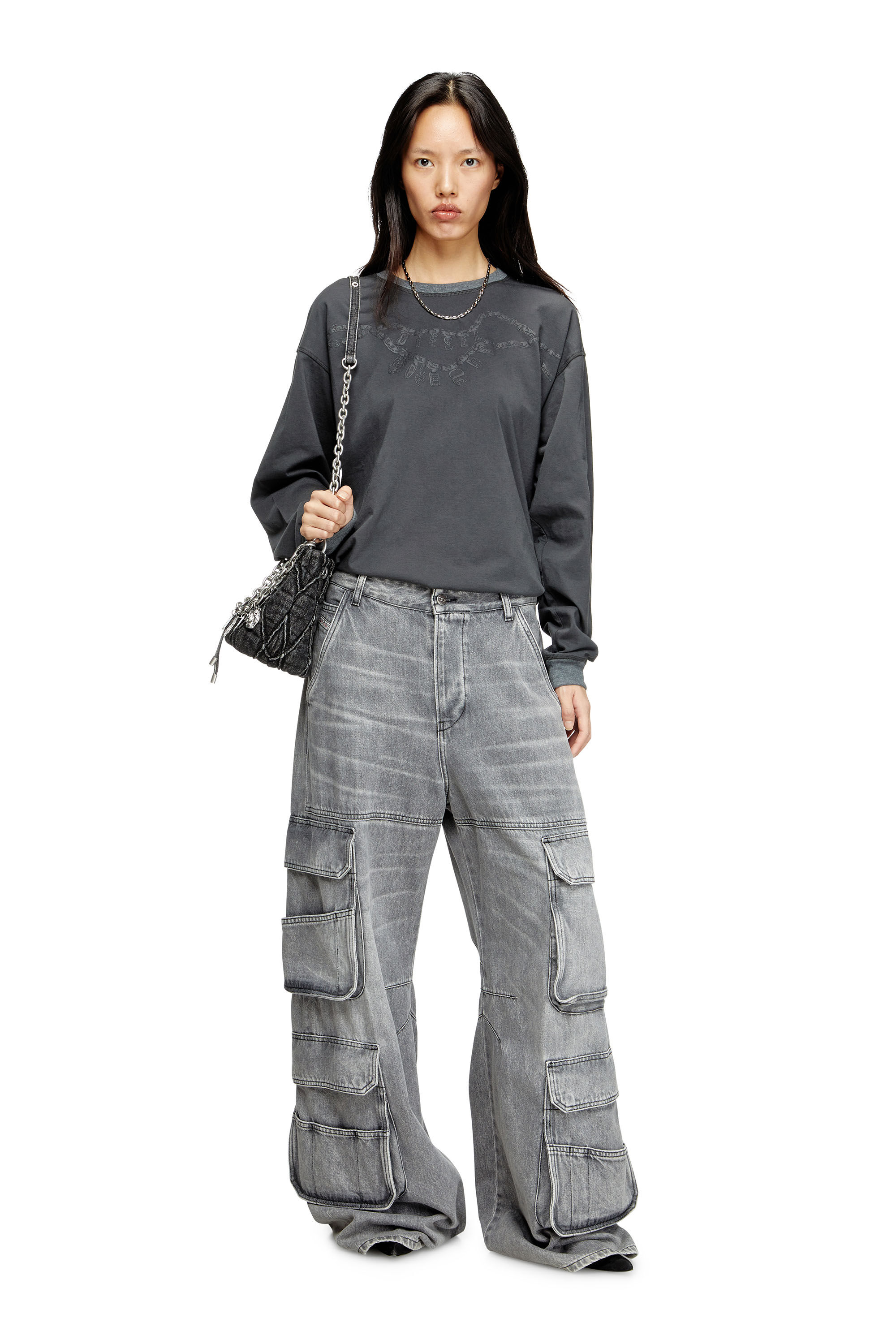 Diesel - T-BOXT-LS-HOSHI, Camiseta de manga larga con estampado de collar con colgante Unisex in Gris - 6