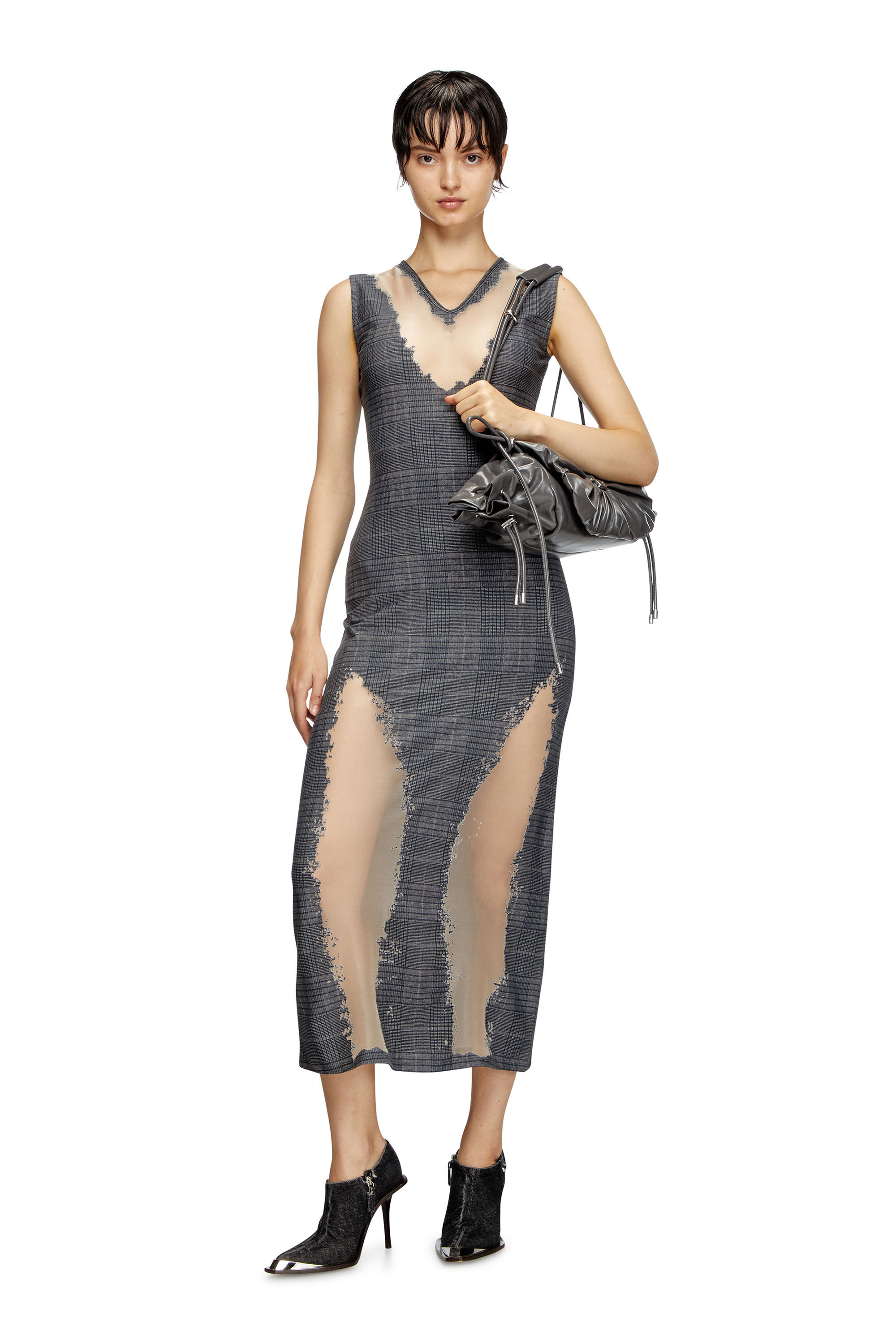 Women's Checked dress with devoré sweat stains | Grey | Diesel