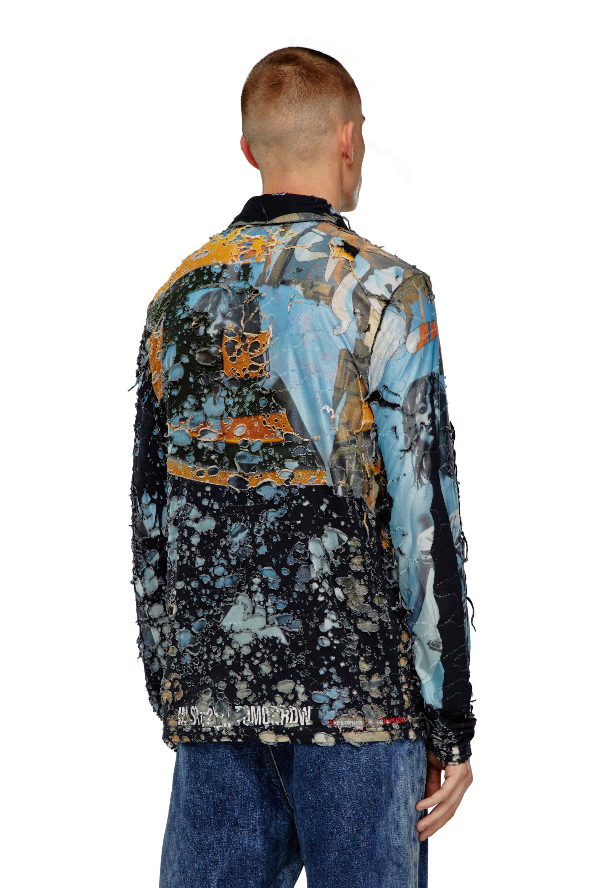 ★DIESEL★ S Burnt Man to Man Multicolor A133290NFAV9XXA Men's Destroyed hoodie with marble-effect | Multicolor | Diesel