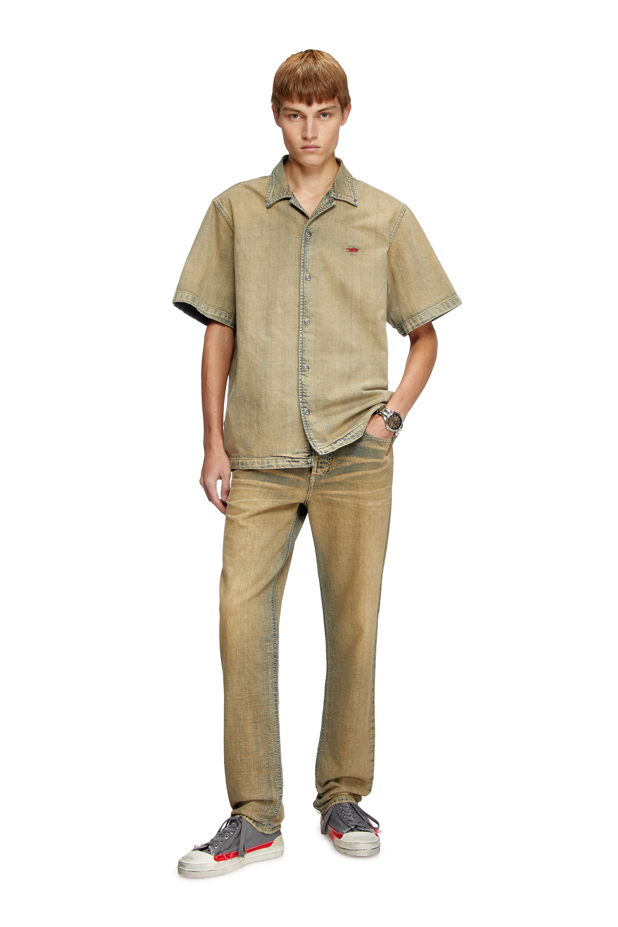 Diesel - D-NABIL-D, Camisa de bolos en denim cepillado dorado Hombre in Beige - 1