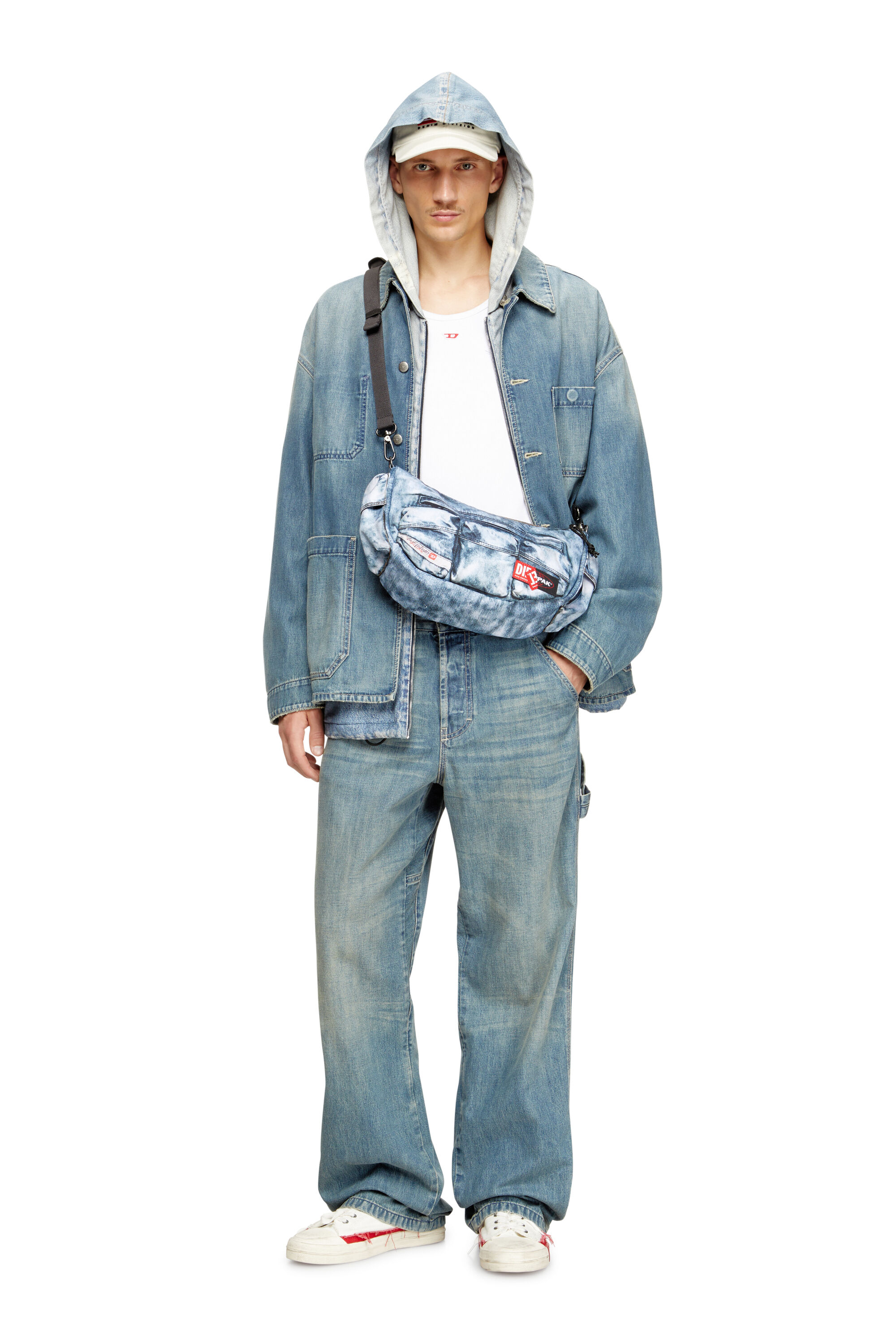 Diesel - DIESEL SHOULDER BAG, Bolso con múltiples bolsillos en denim trampantojo Unisex in Azul marino - 5