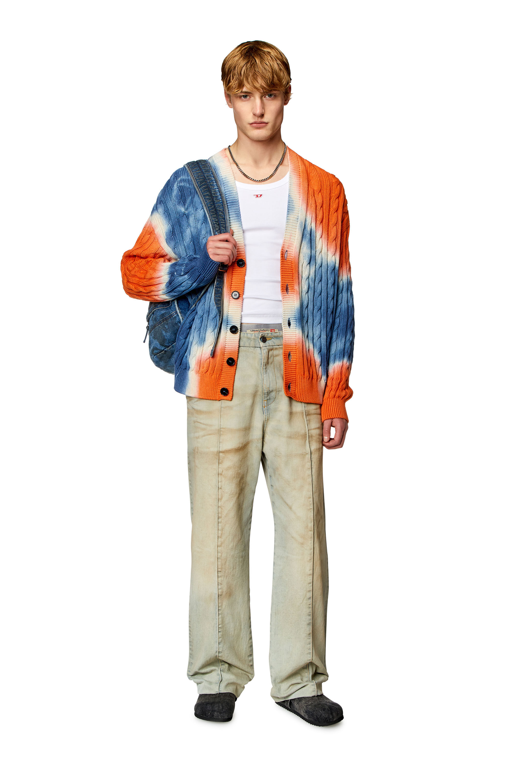 Men's Tie-dye cardigan in cable-knit cotton | Multicolor
