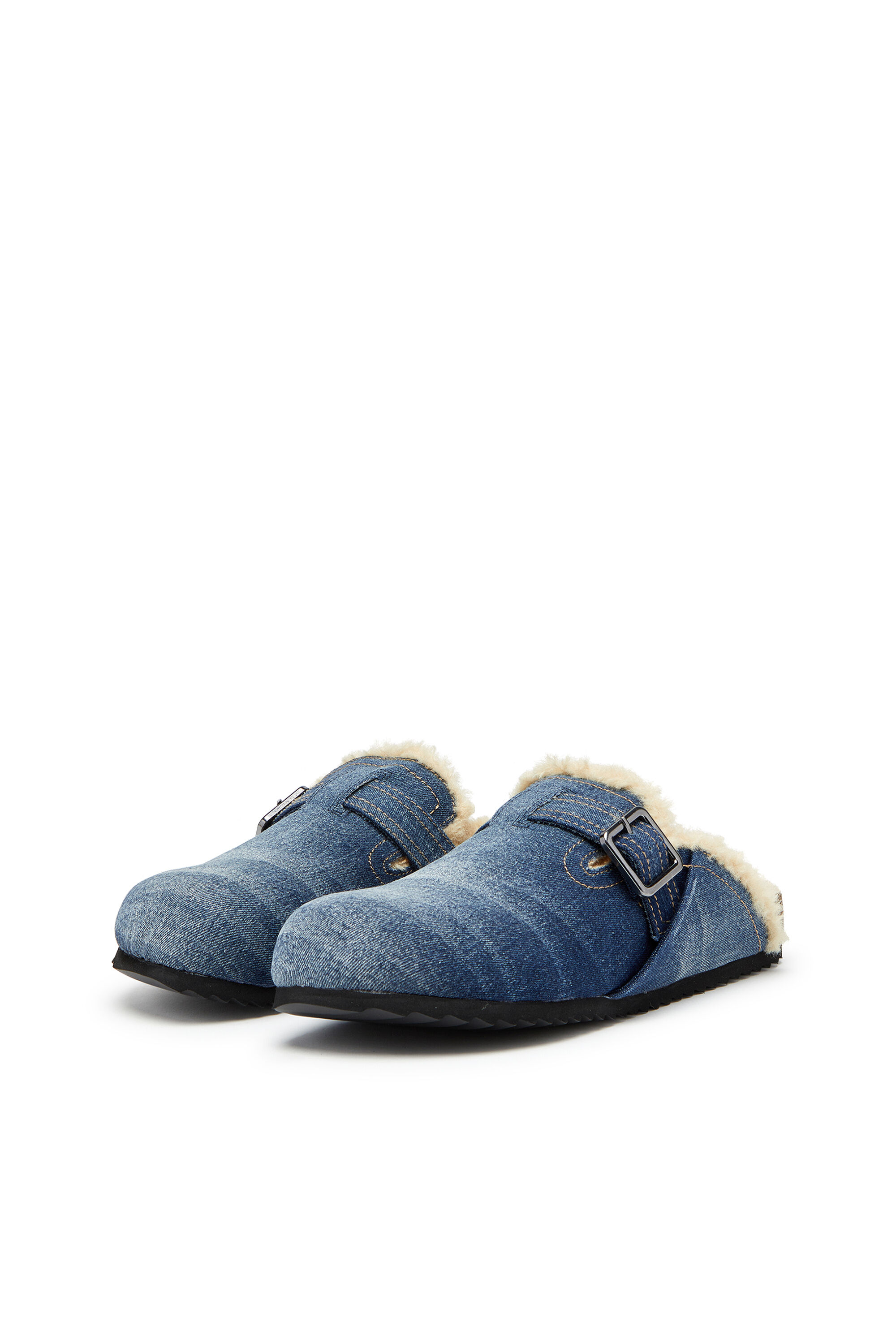 Men's D-Woodstock-Denim mules with fluffy lining | Blue | Diesel