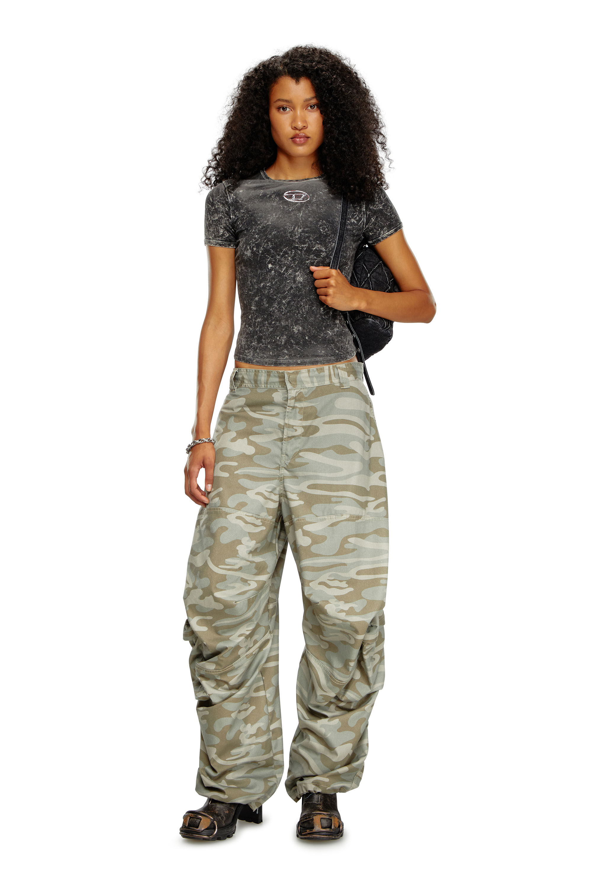 Women's Marble-effect T-shirt in stretch jersey | Black | Diesel