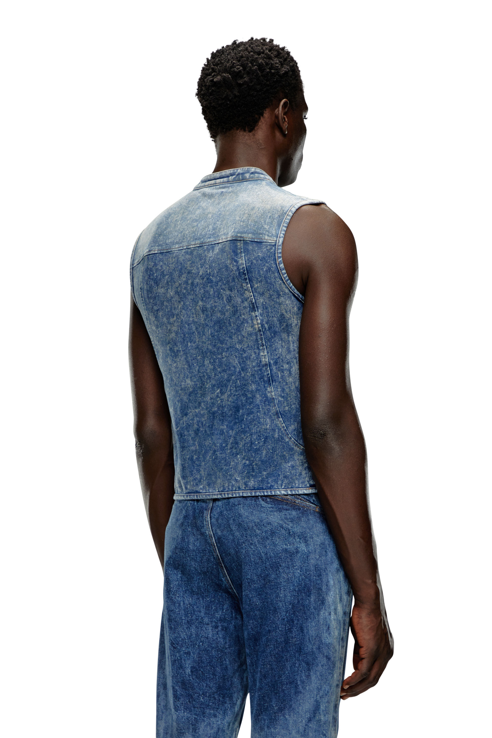 ★DIESEL★ DE Lucy Sleeveless T-Shirt Blue A131460JGAA01 A13 Women's Cropped Denim top with logo belt | Blue | Diesel
