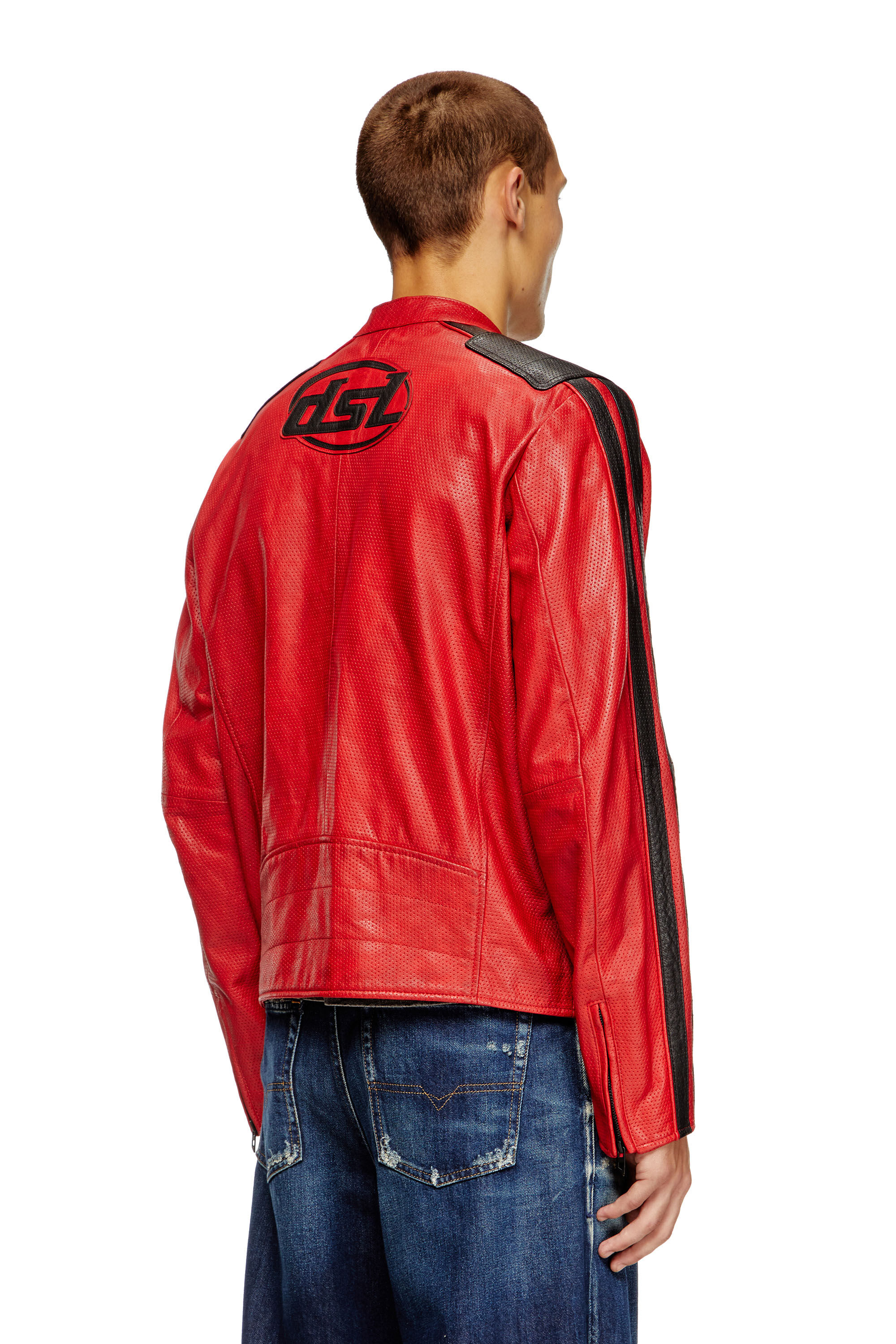Diesel - L-POP, Unisex's Biker jacket in perforated leather in Red - 5
