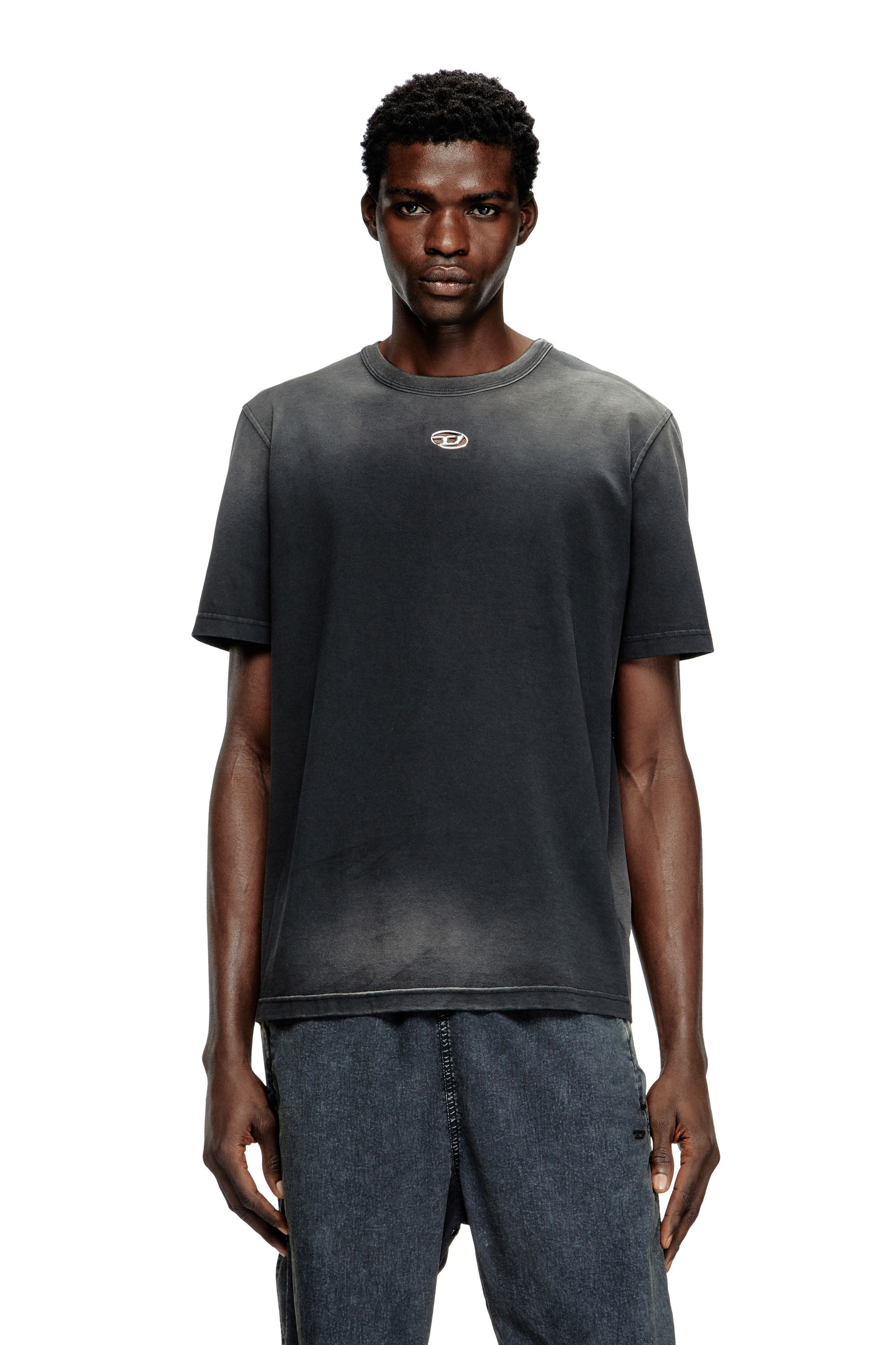 Diesel - T-ADJUST-T1, Camiseta desteñida con recorte Oval D Hombre in Negro - 3