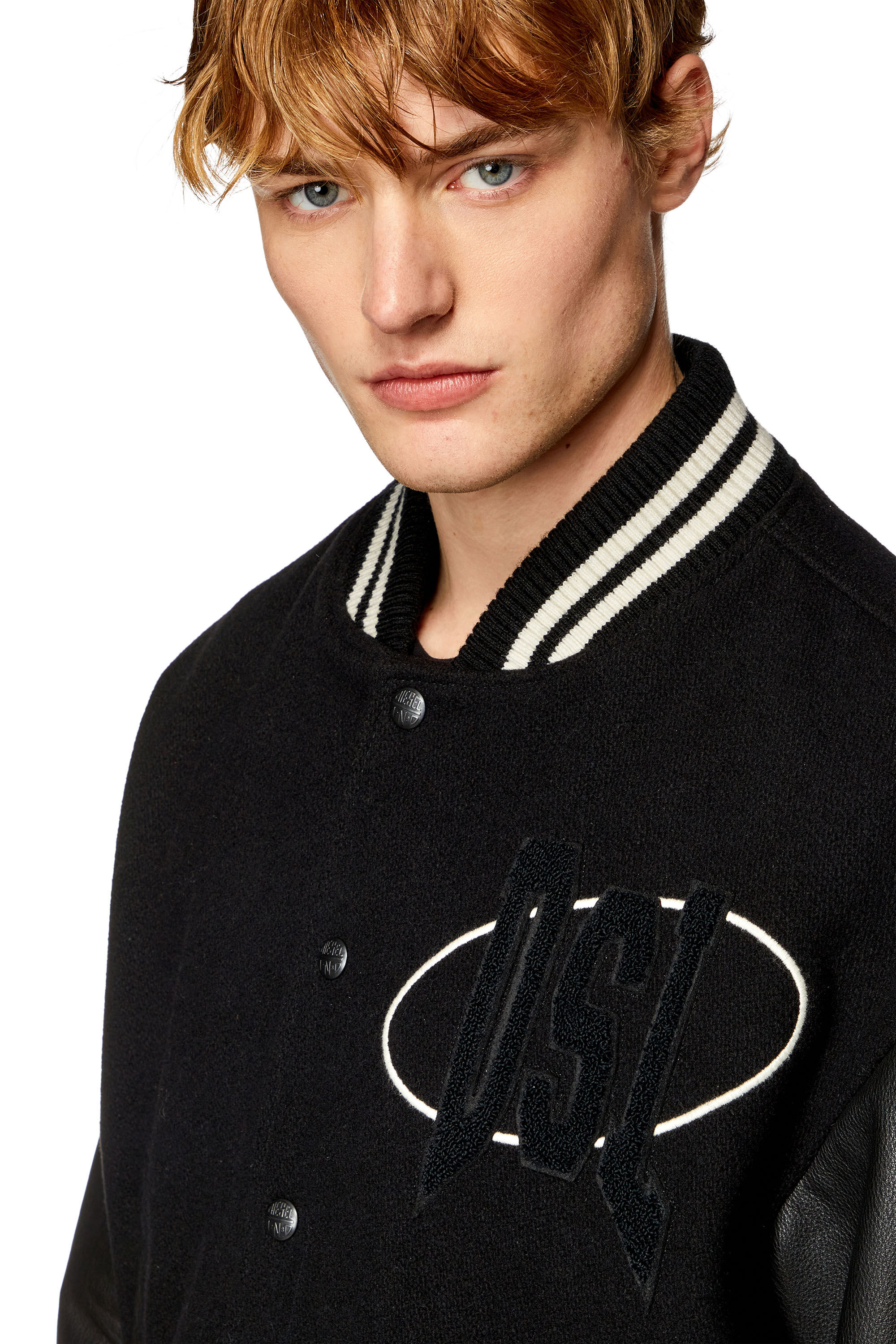 Men's Varsity bomber jacket in wool and leather | Black | Diesel