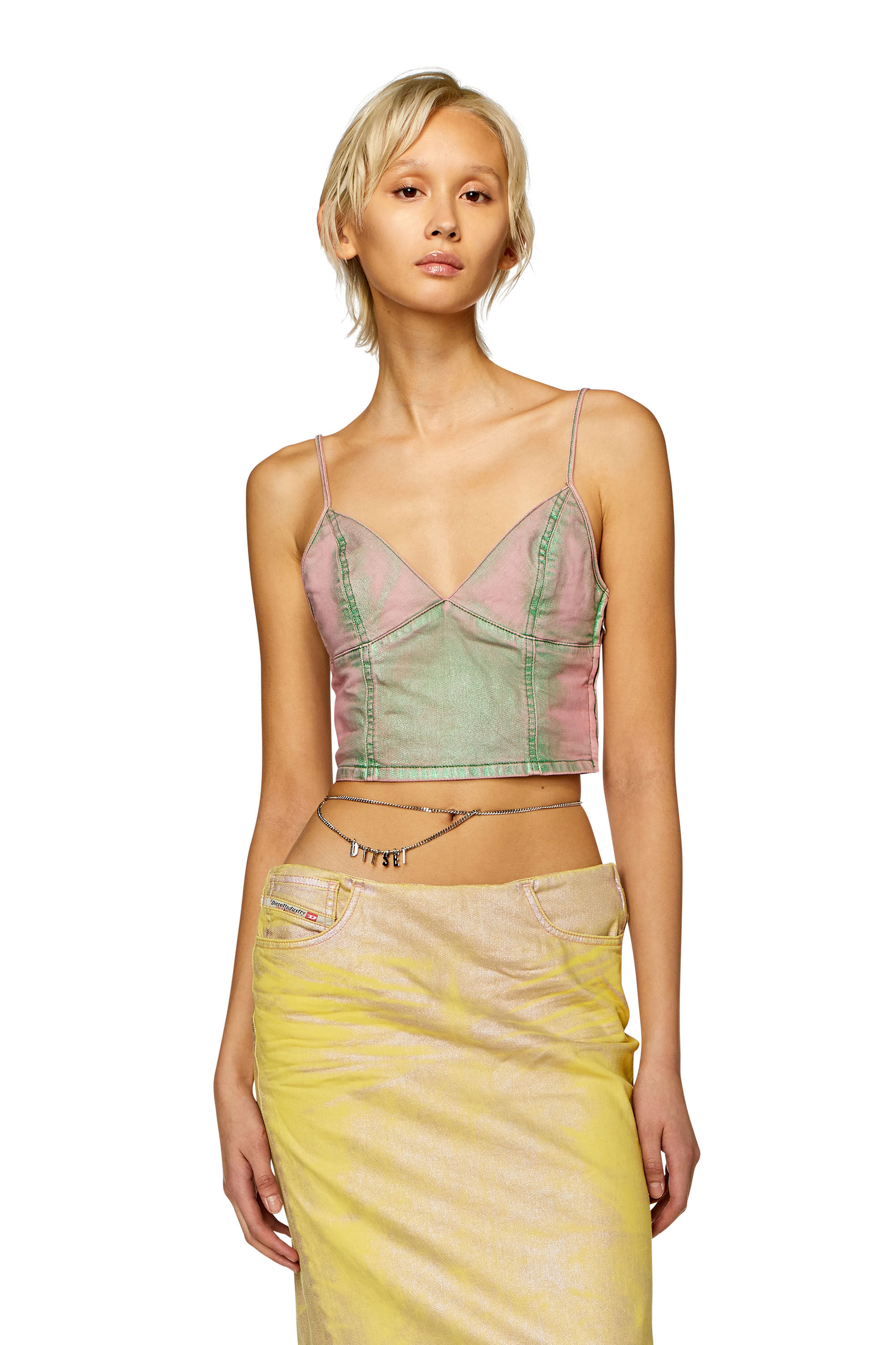 Women's Top in bicolour laminated Denim | Diesel denim coords