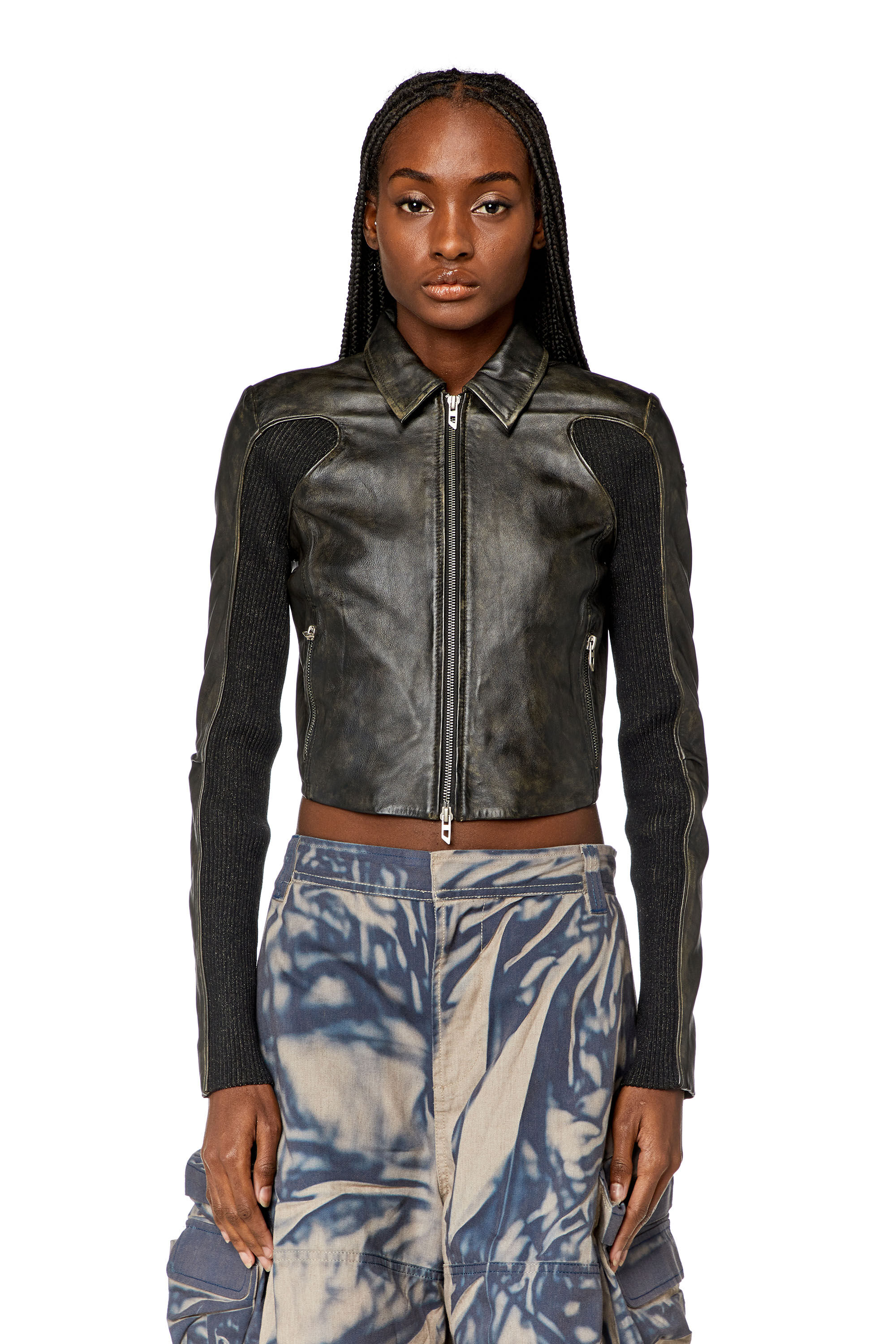 Cropped leather jacket cheap outlet