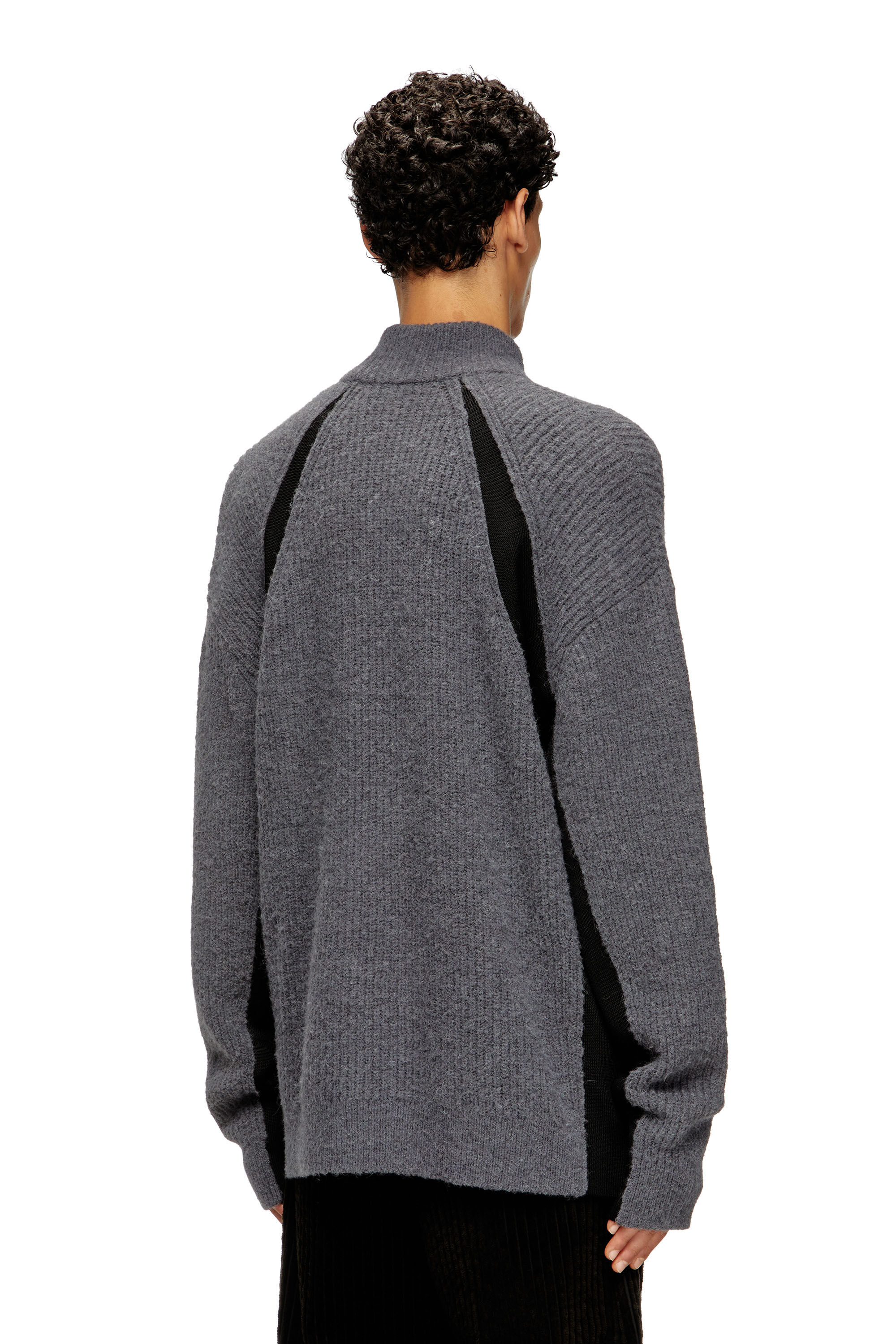 Diesel - K-LOLLO-TN, Man's Alpaca-blend jumper with contrast inserts in Grey - 4