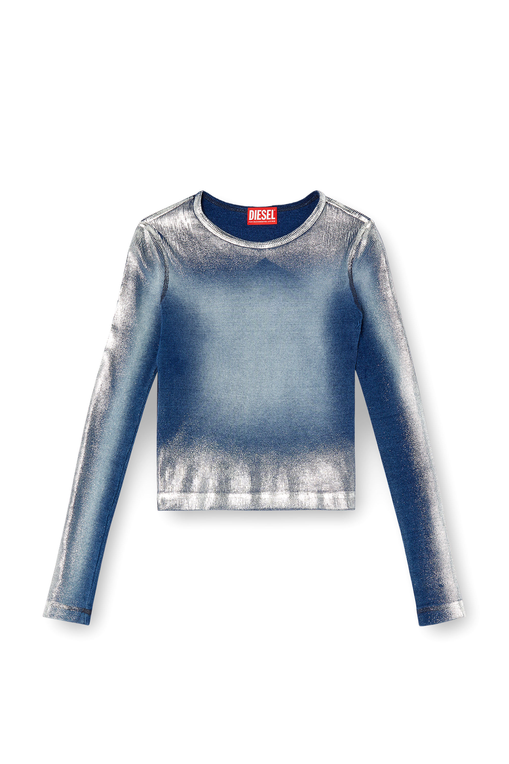 Diesel - T-BANES-NC-Q1, Camiseta de manga larga metálica desteñida Mujer in Azul marino - 2