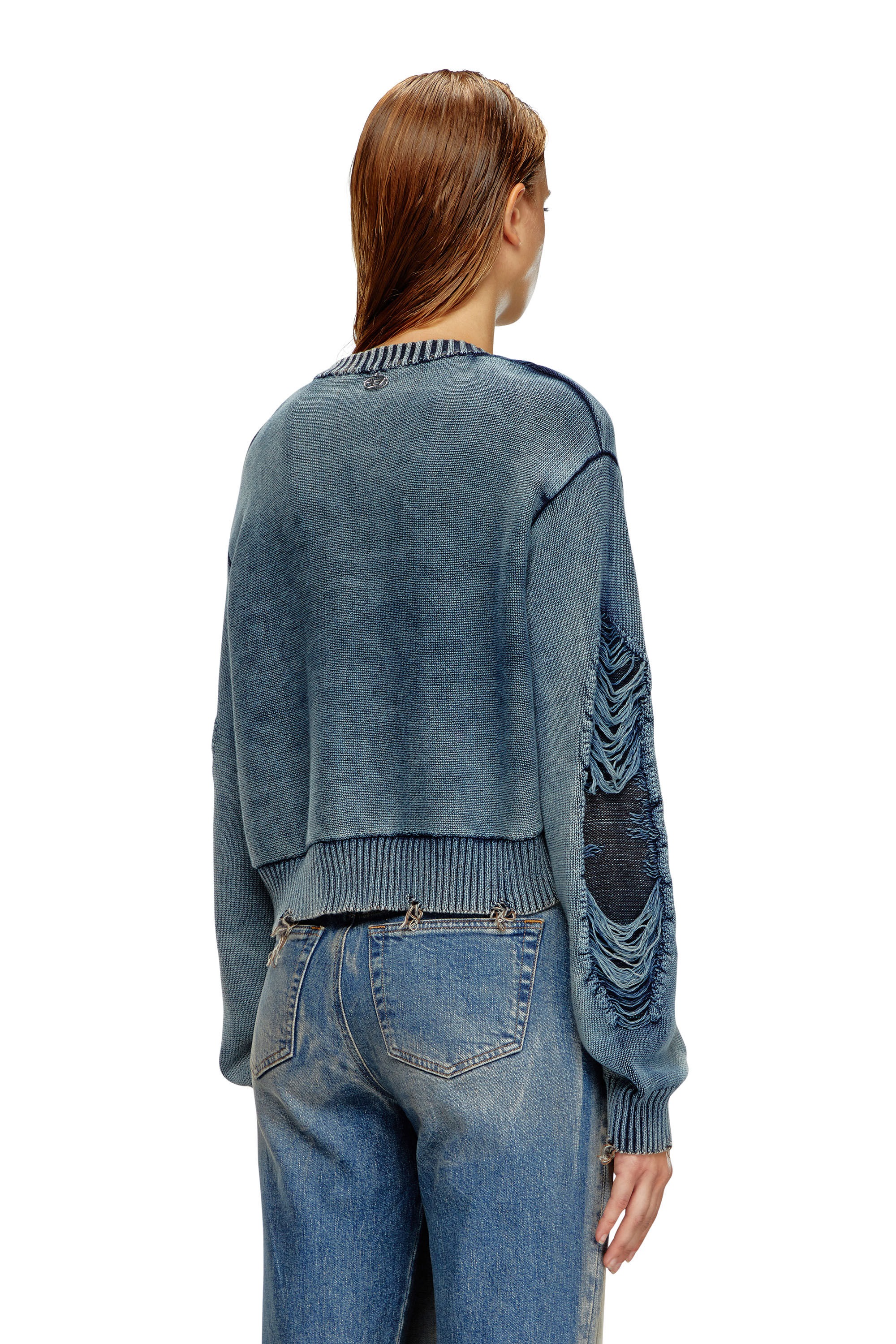 Women's Destroyed jumper with floating yarn logo | Blue | Diesel