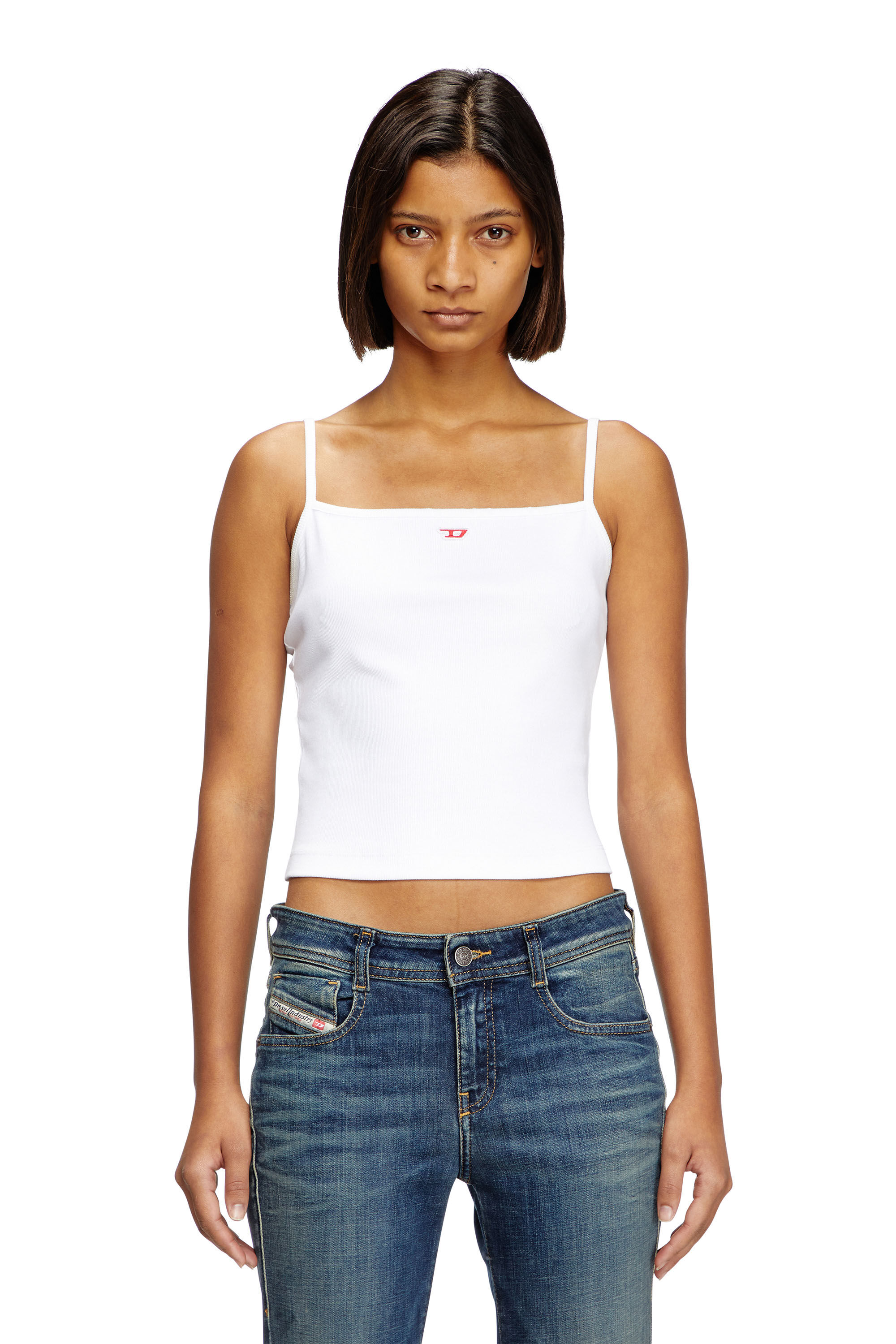 Diesel - T-HOP-D, Woman's Cropped tank with D logo in White - 3